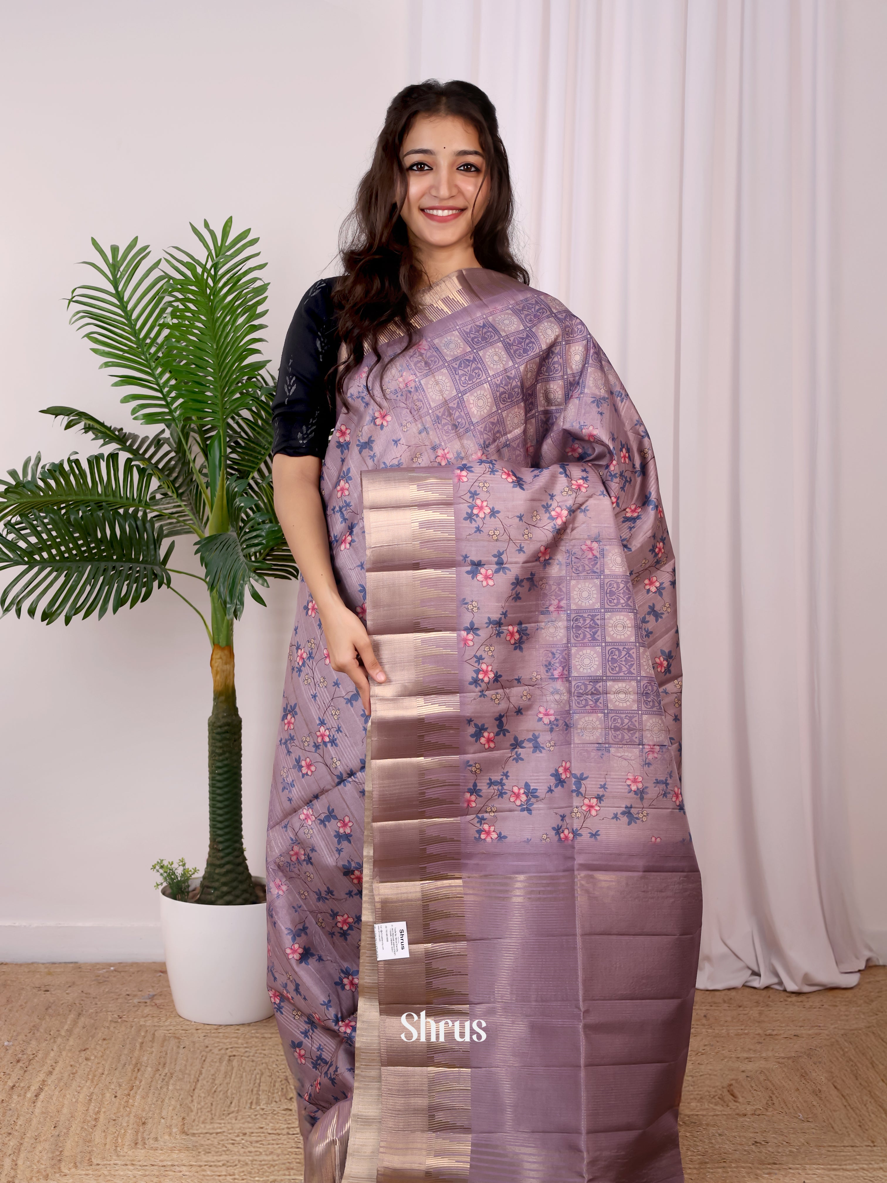 Purple - Semi Tussar Saree - Shop on Shrus.com