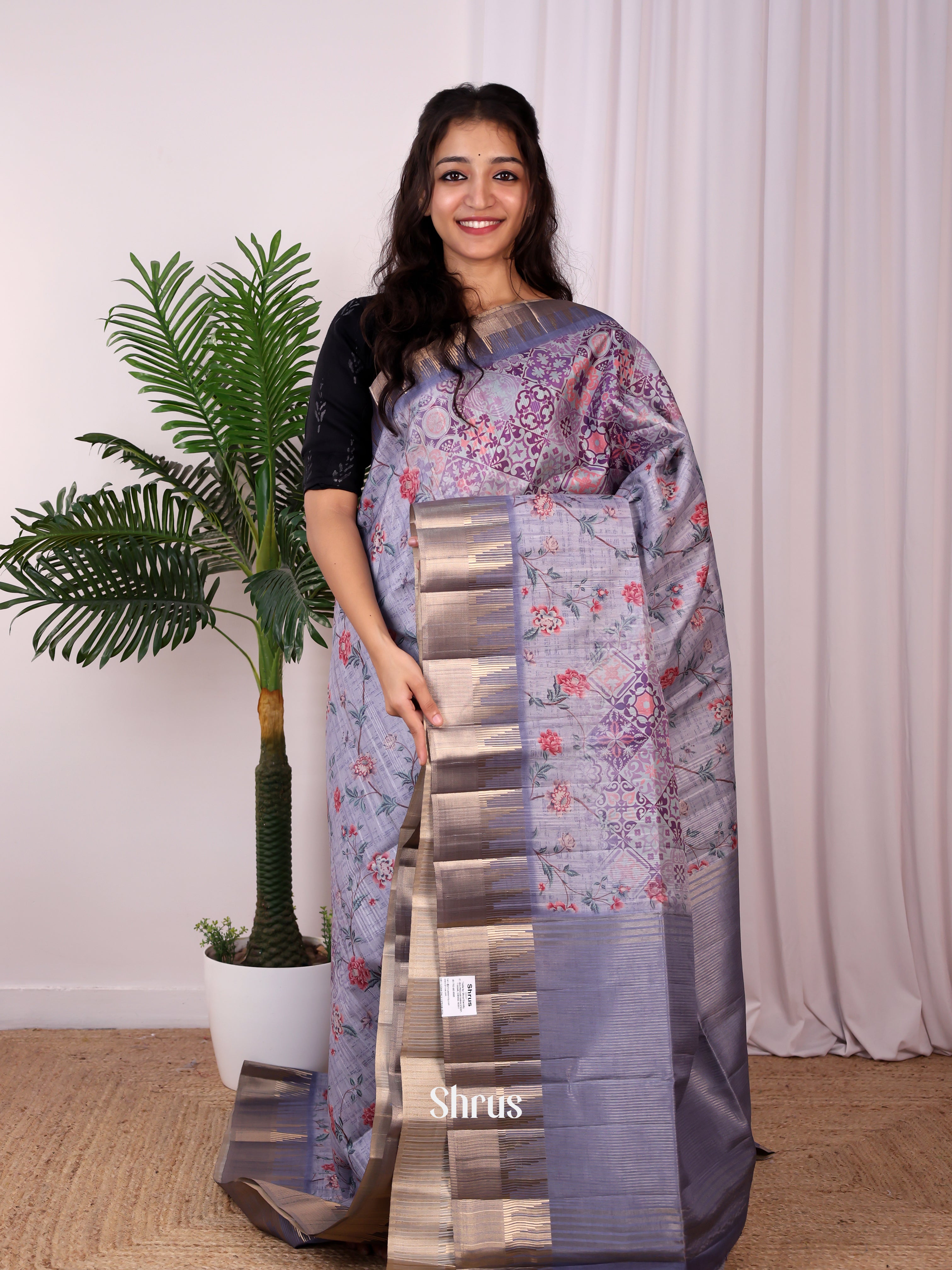 Purple - Semi Tussar Saree - Shop on Shrus.com