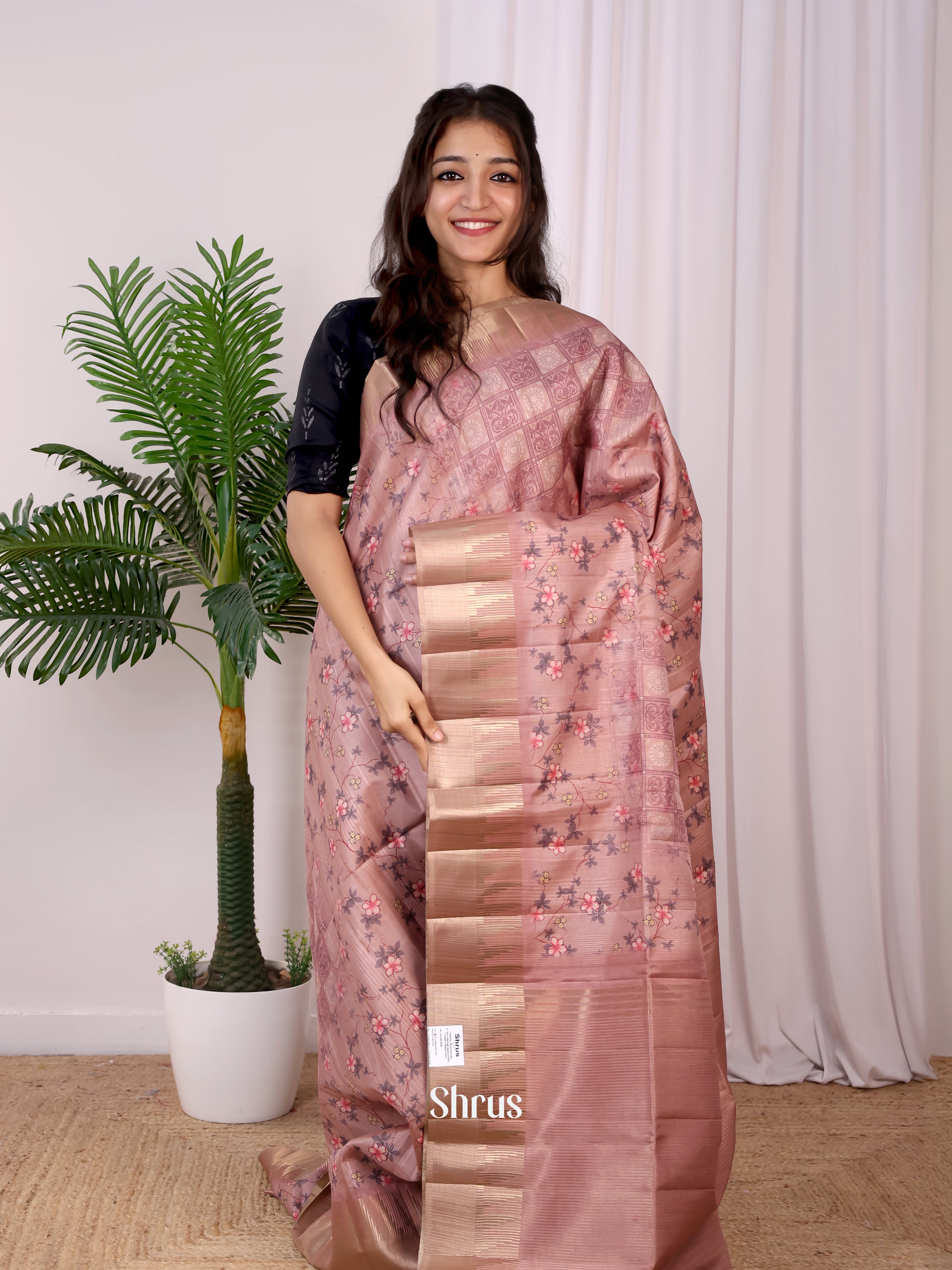 Pink - Semi Tussar Saree - Shop on Shrus.com