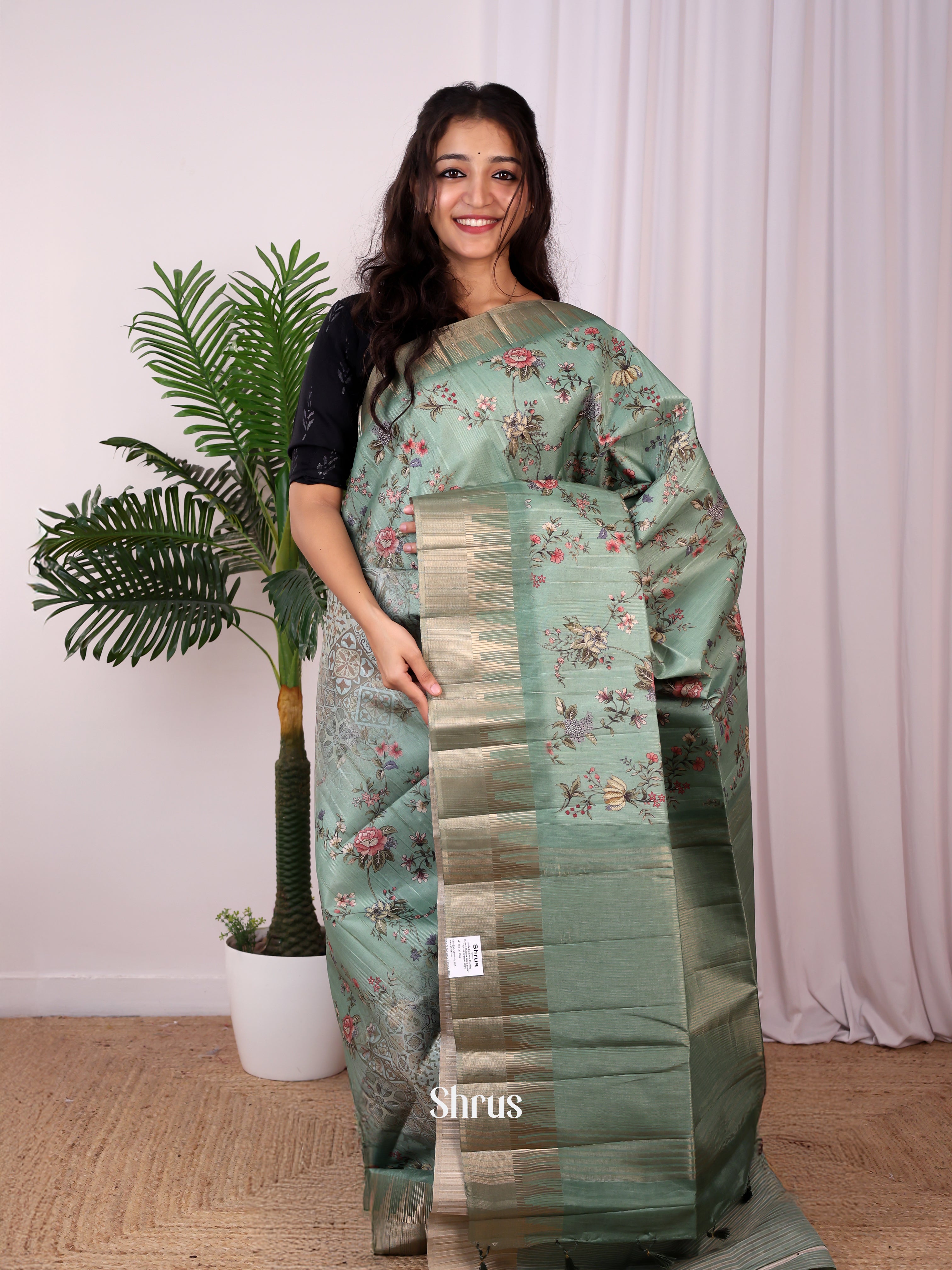 Green - Semi Tussar Saree - Shop on Shrus.com