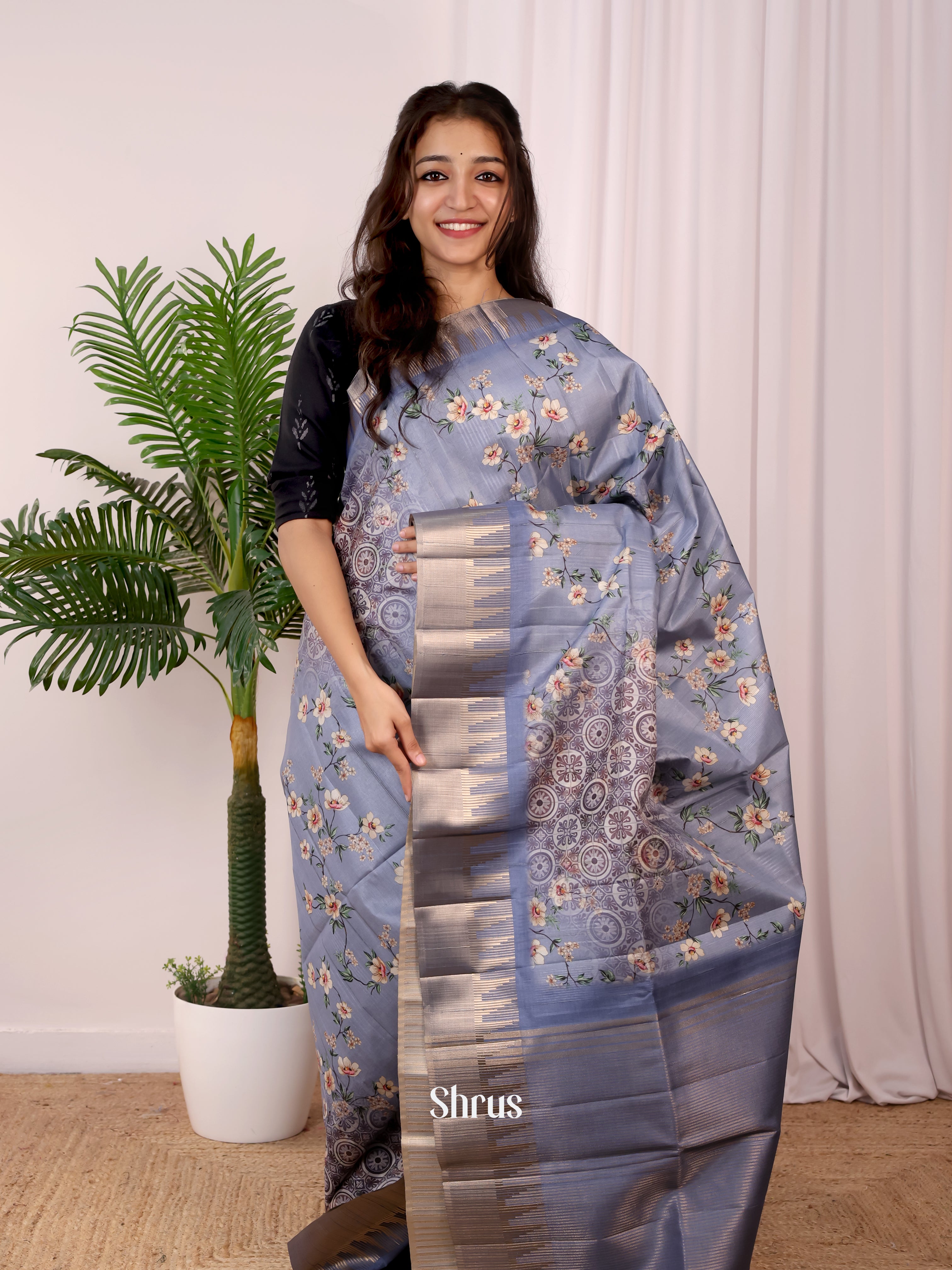 Blue - Semi Tussar Saree - Shop on Shrus.com