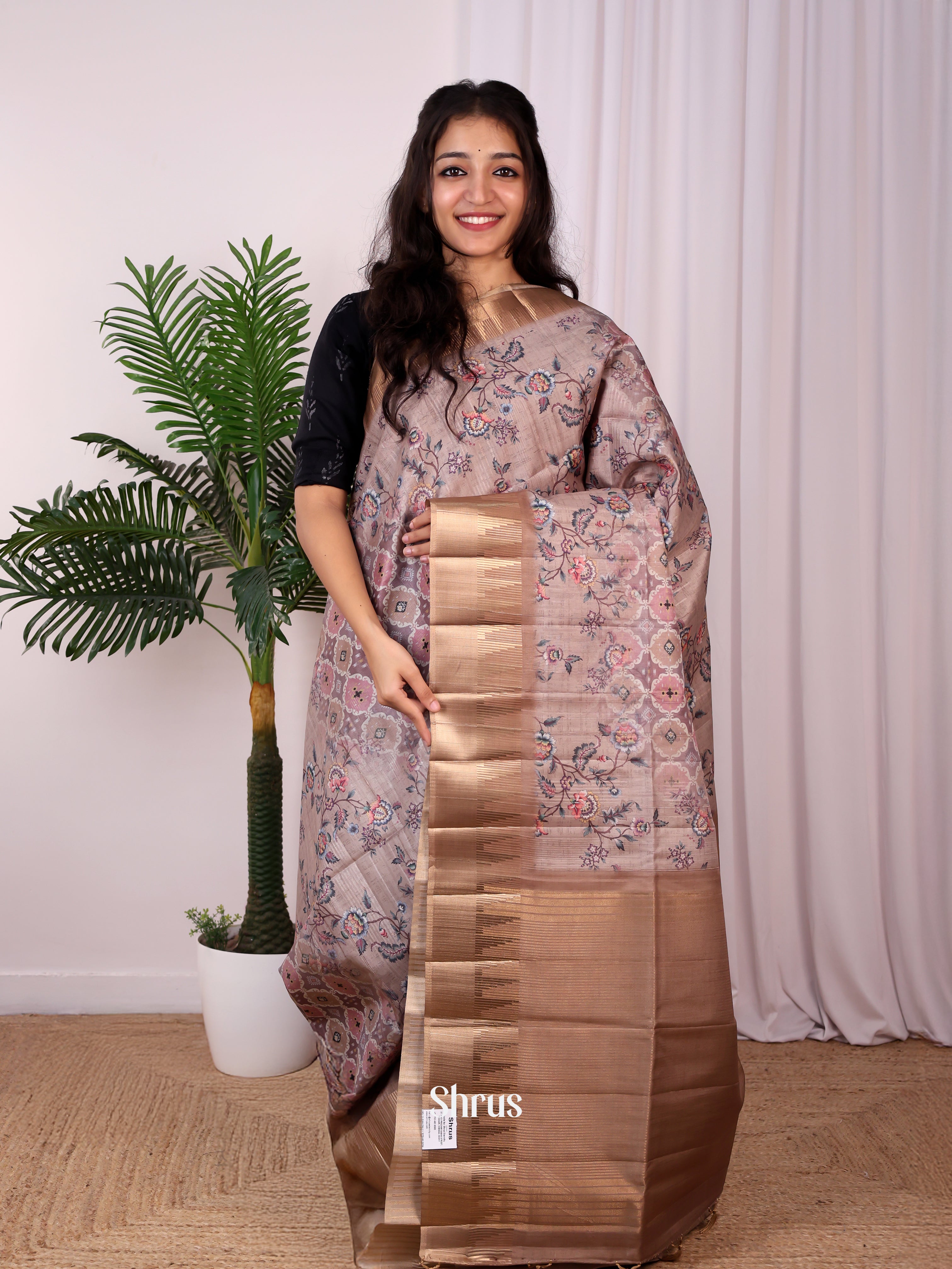 Dusty Brown & Brown - Semi Tussar Saree - Shop on Shrus.com