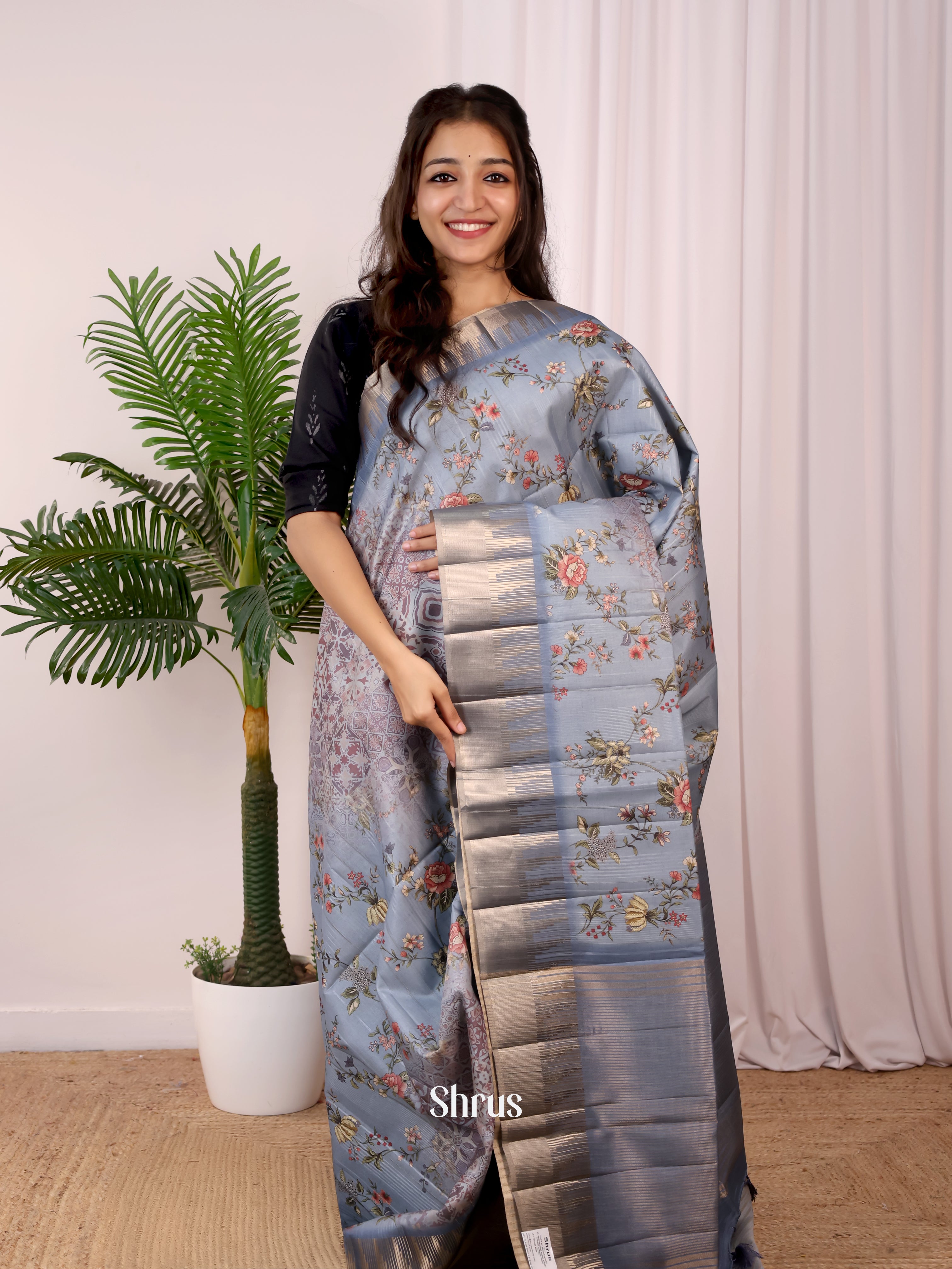 Blue - Semi Tussar Saree - Shop on Shrus.com