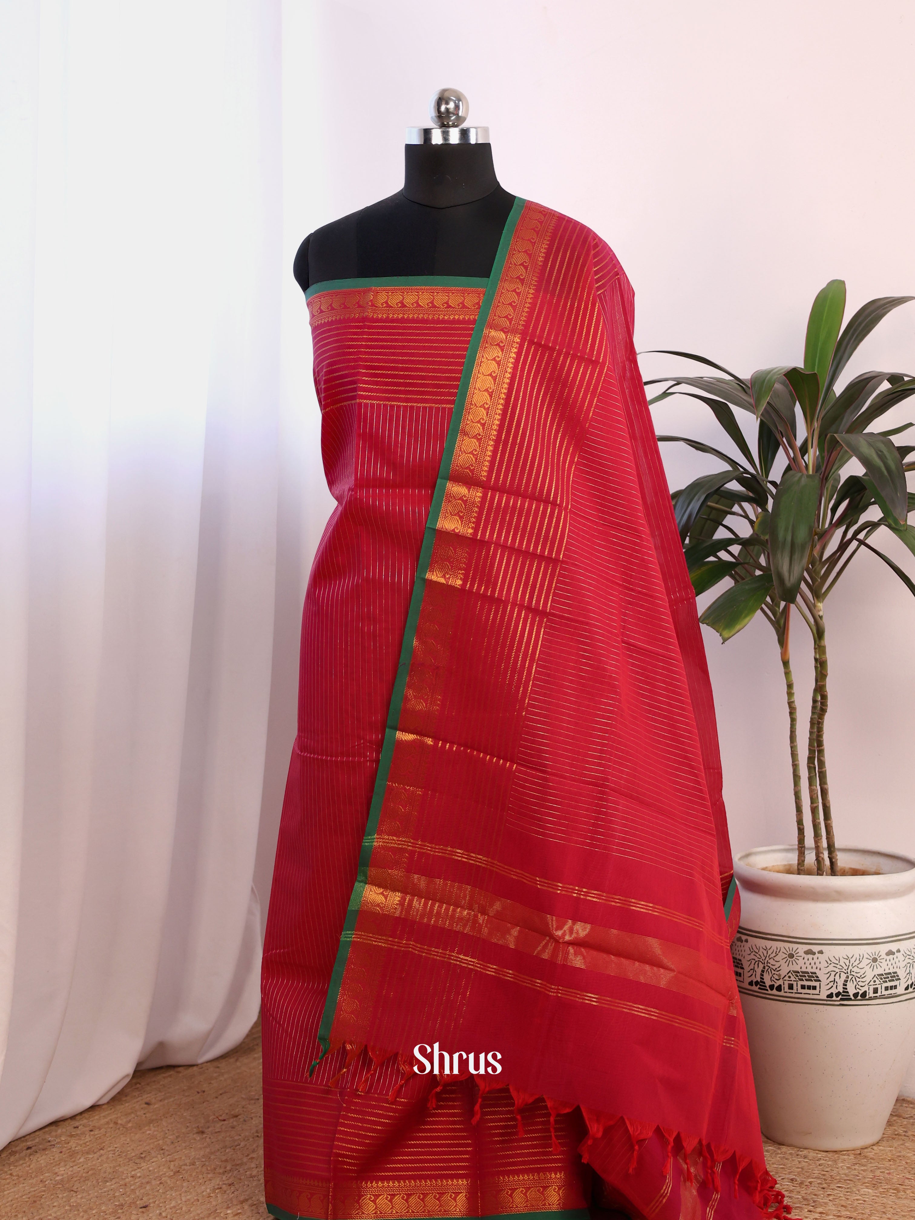Red & Green - chettinad top & dupatta combo - Shop on Shrus.com
