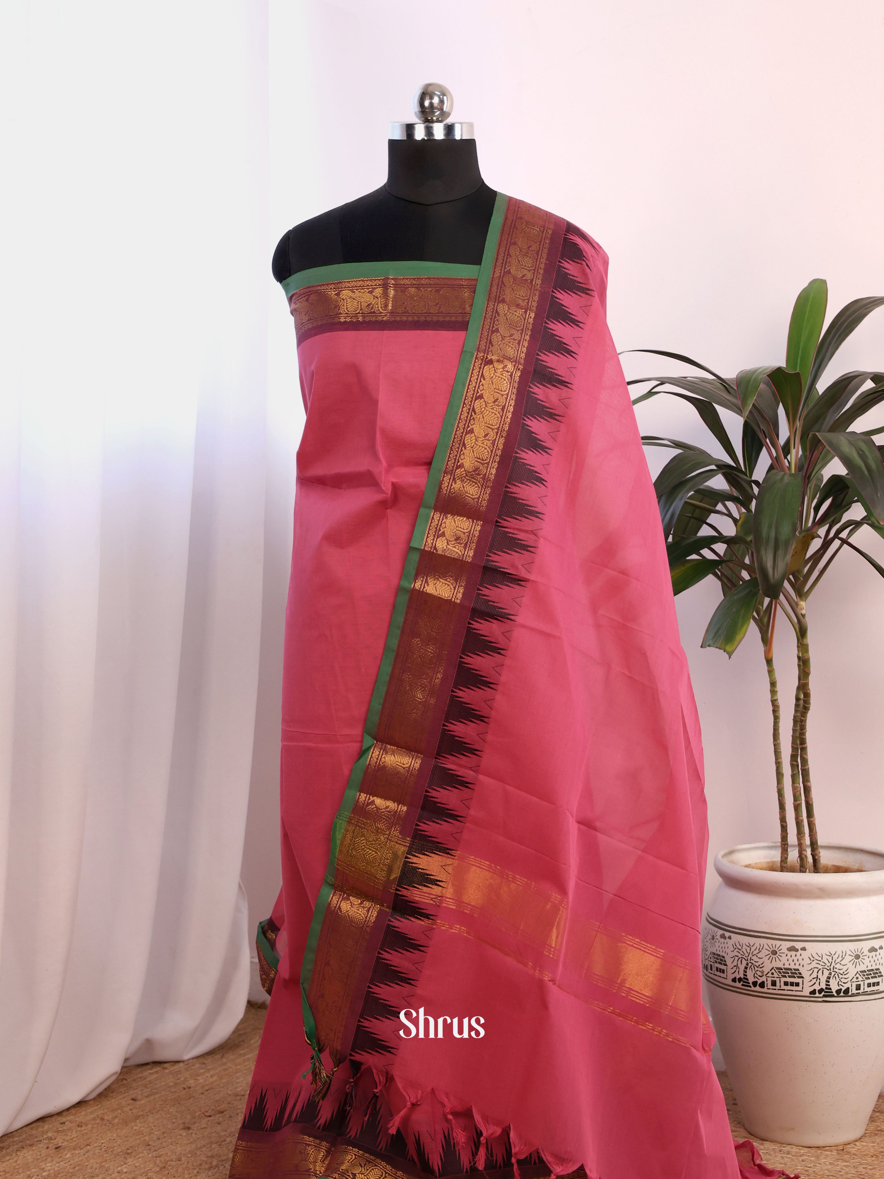 Pink & Brown - chettinad top & dupatta combo - Shop on Shrus.com
