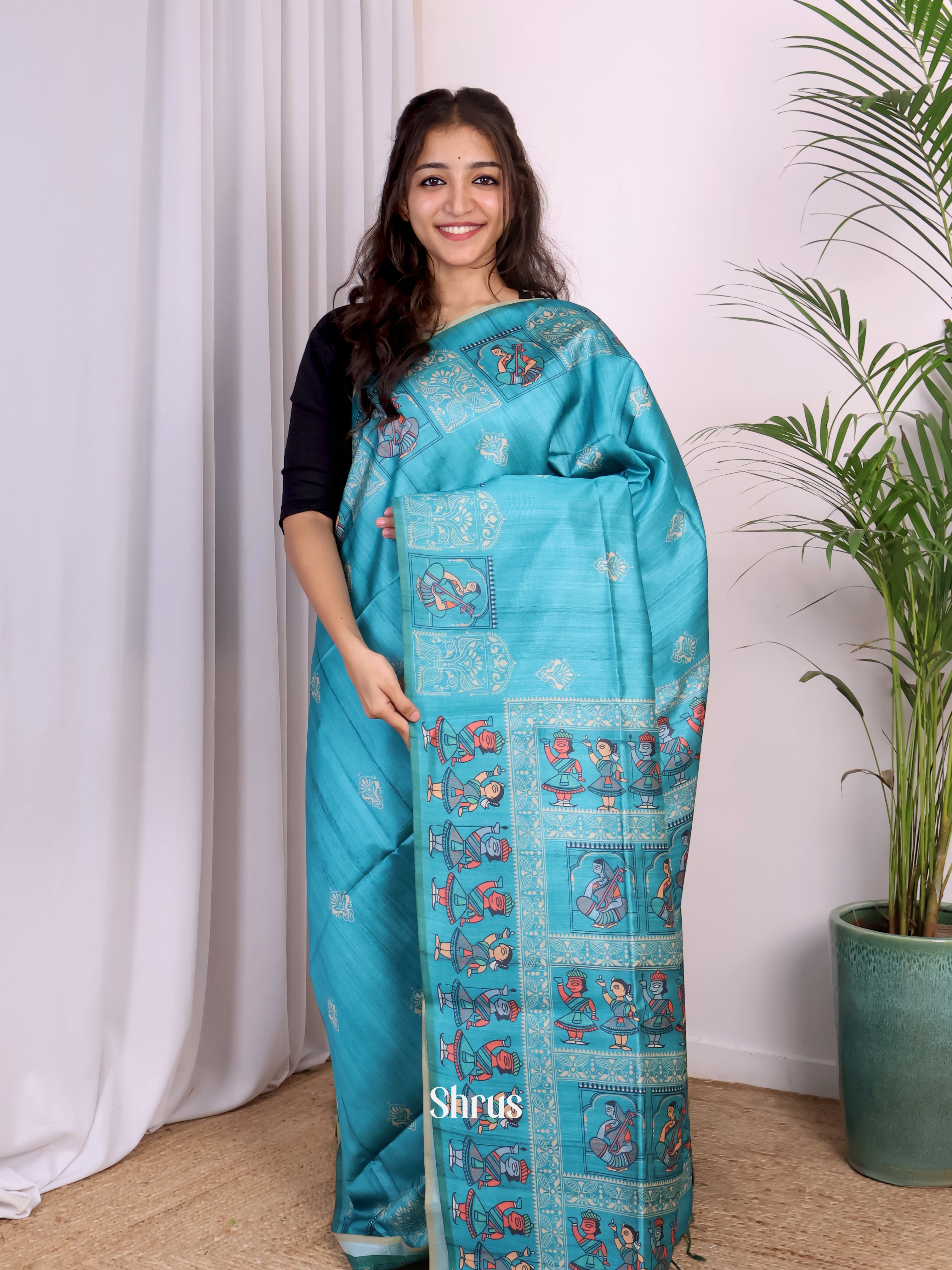 Blue - Champa semitussar Saree - Shop on Shrus.com