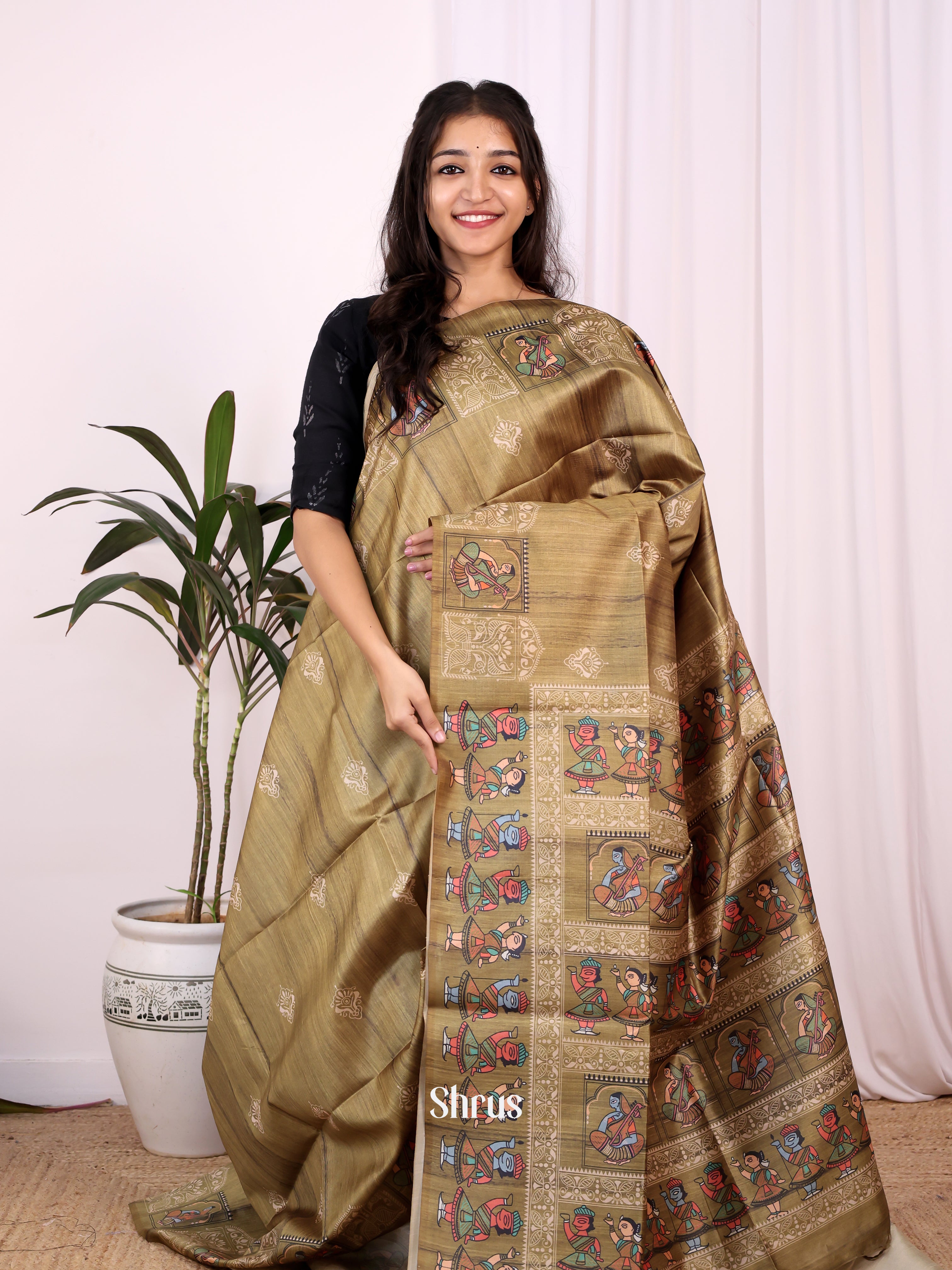 Elachi Green - Champa semitussar Saree - Shop on Shrus.com