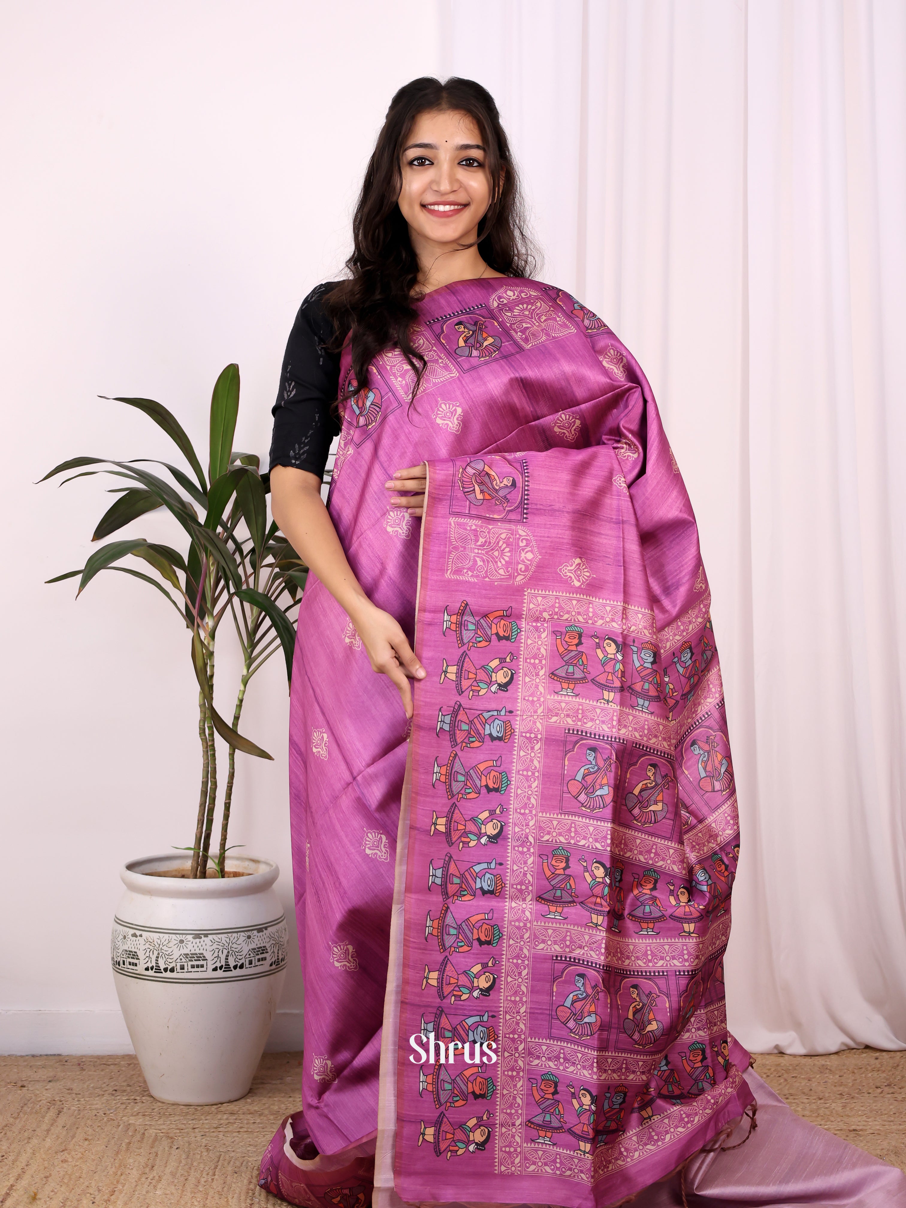 Purple - Champa semitussar Saree - Shop on Shrus.com
