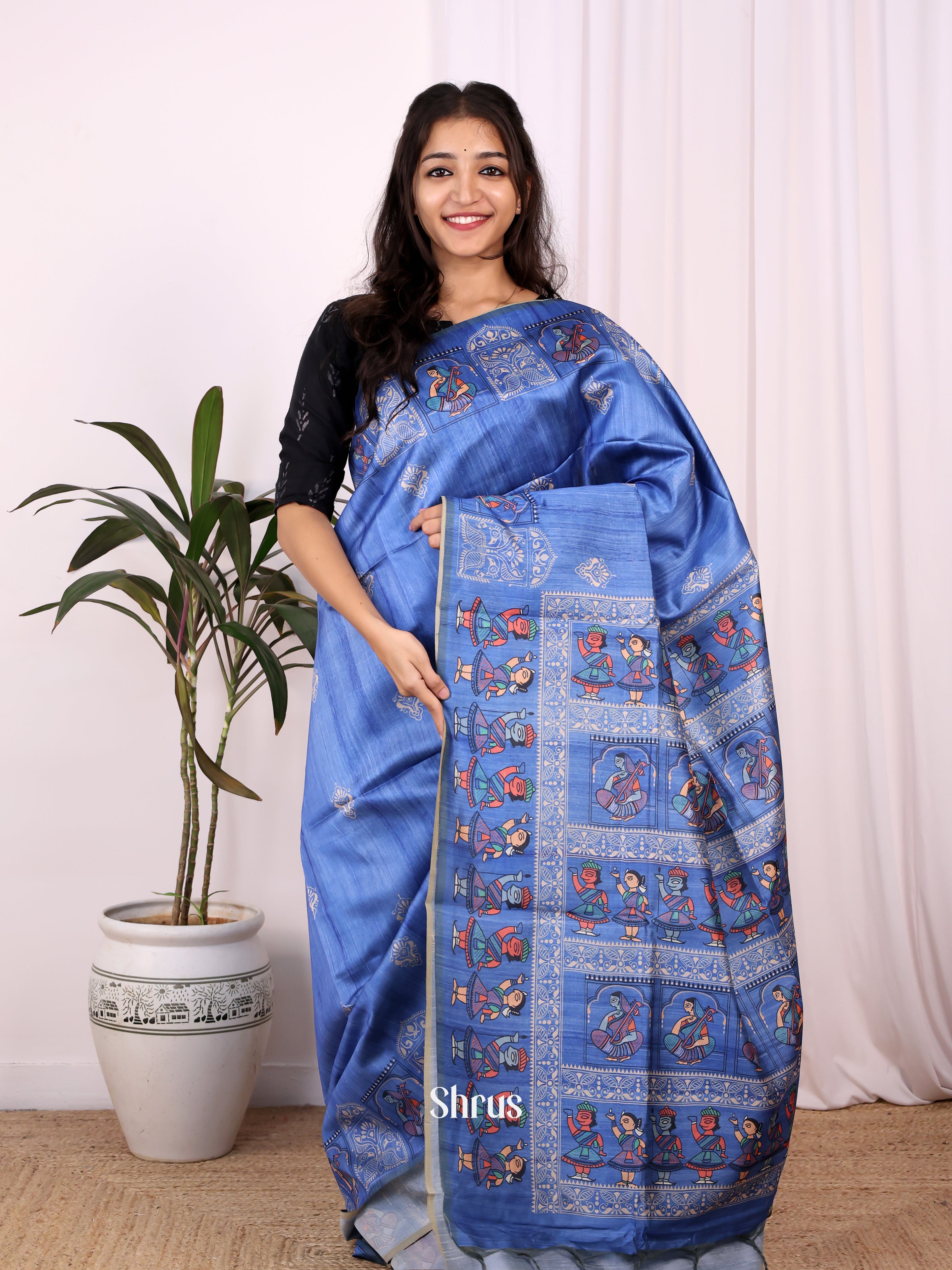 Blue - Champa semitussar Saree - Shop on Shrus.com