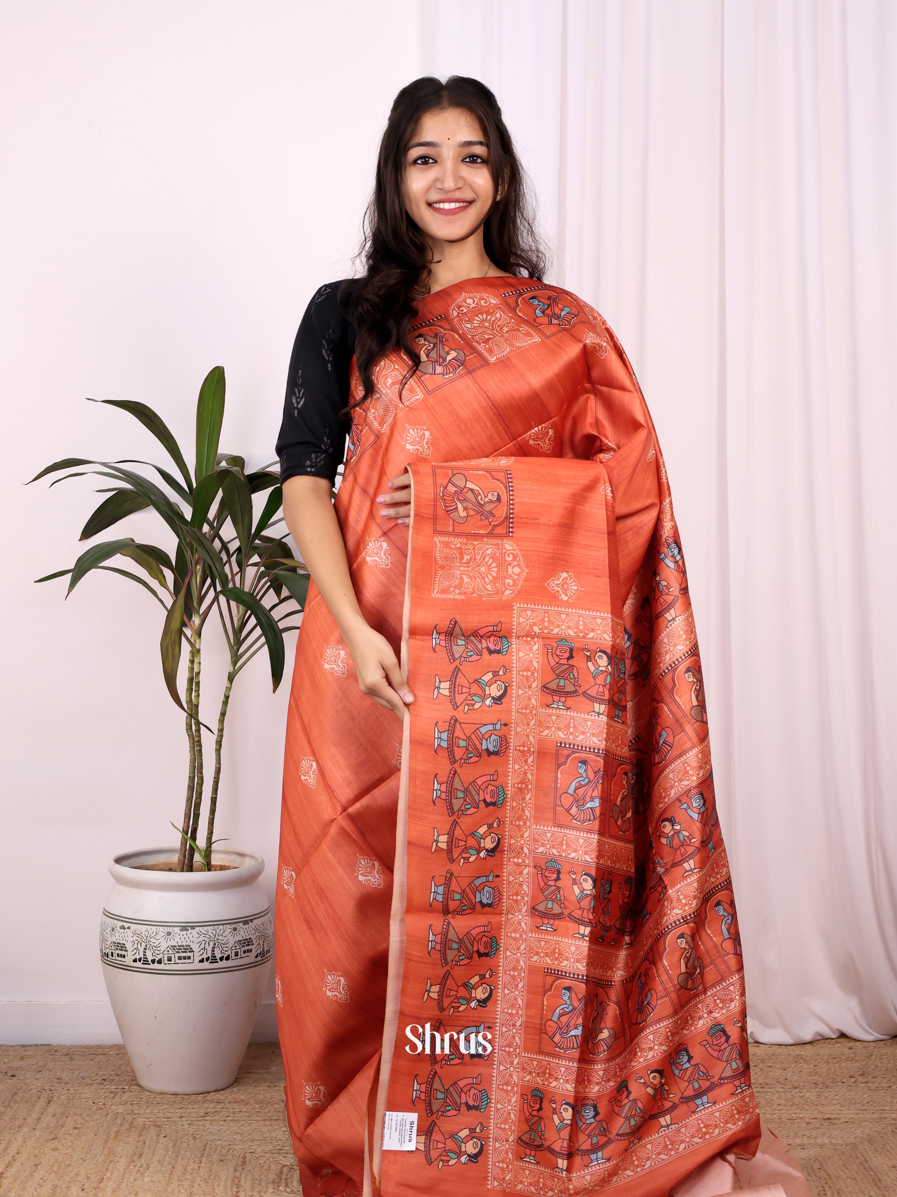 Brick - Champa semitussar Saree - Shop on Shrus.com