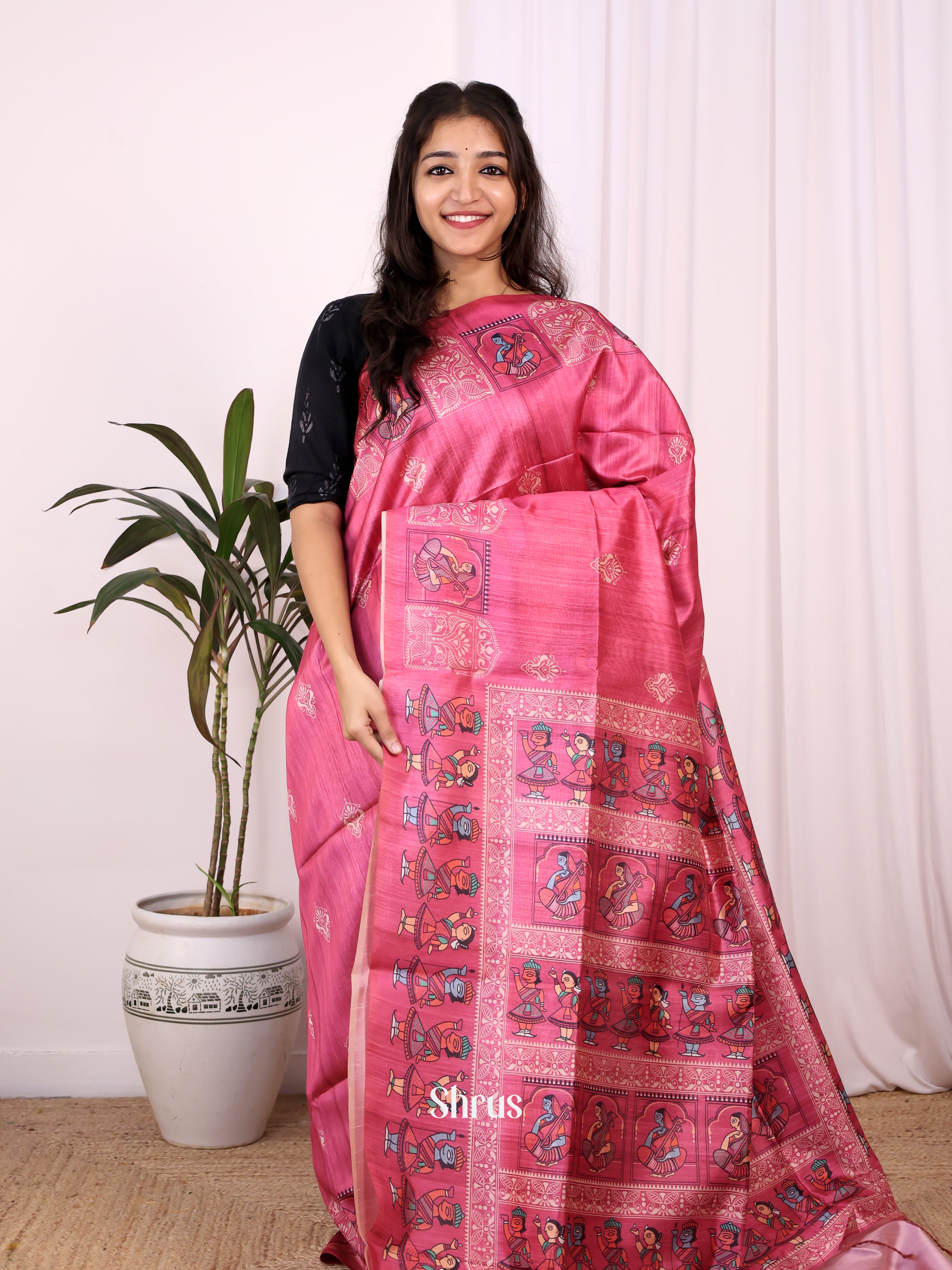 Pink - Champa semitussar Saree - Shop on Shrus.com