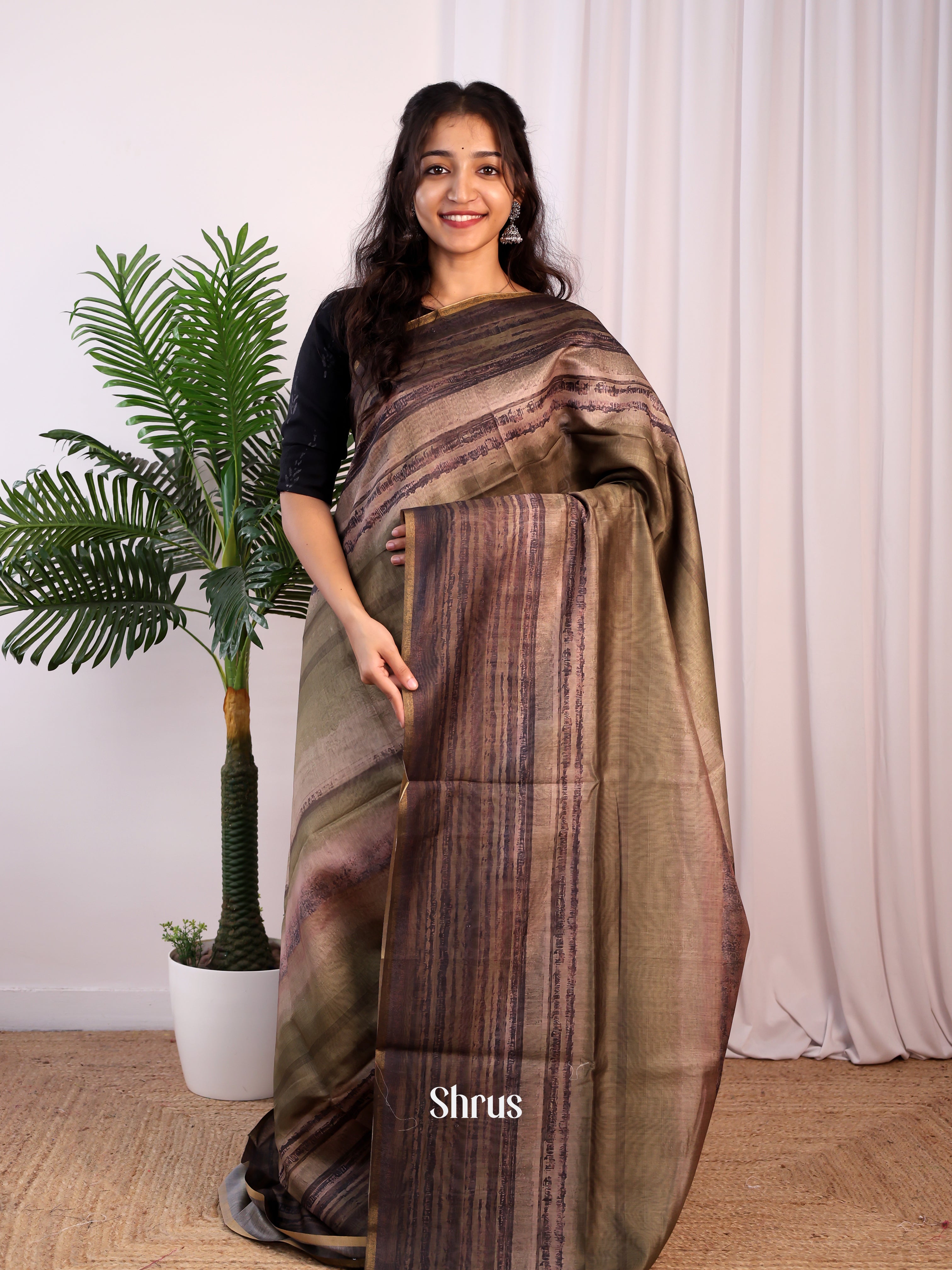 Green & Brown - Champa semitussar Saree - Shop on Shrus.com