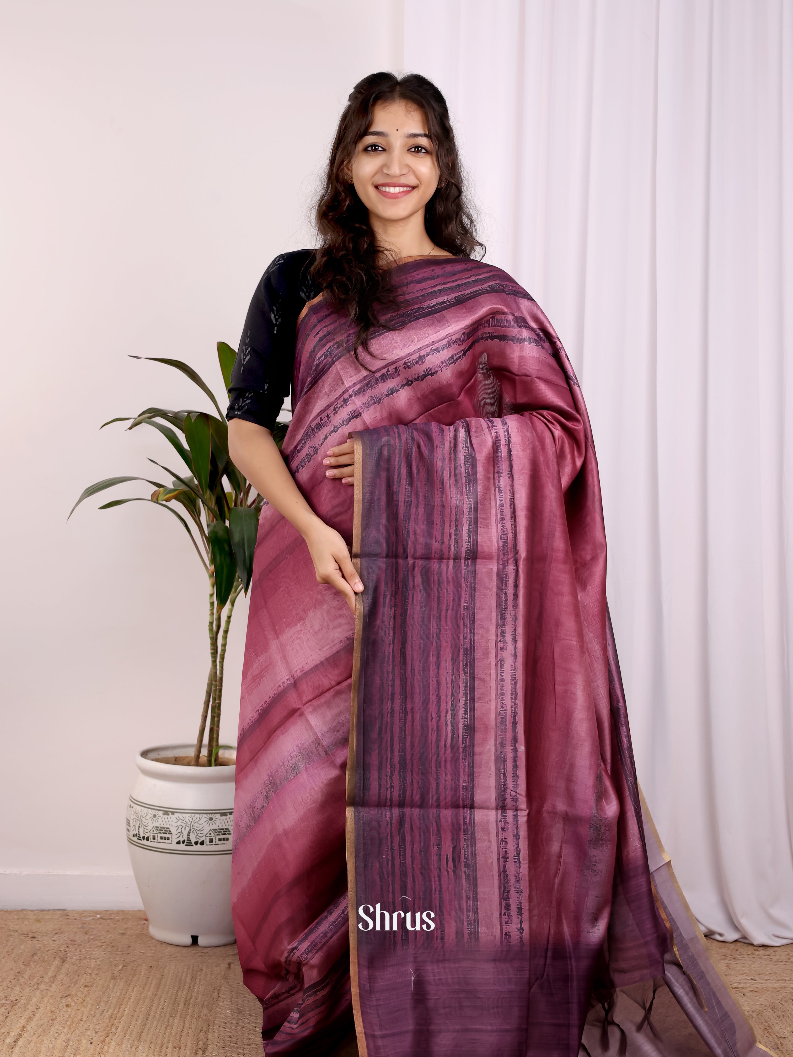 Maroon & Purple - Champa semitussar Saree - Shop on Shrus.com