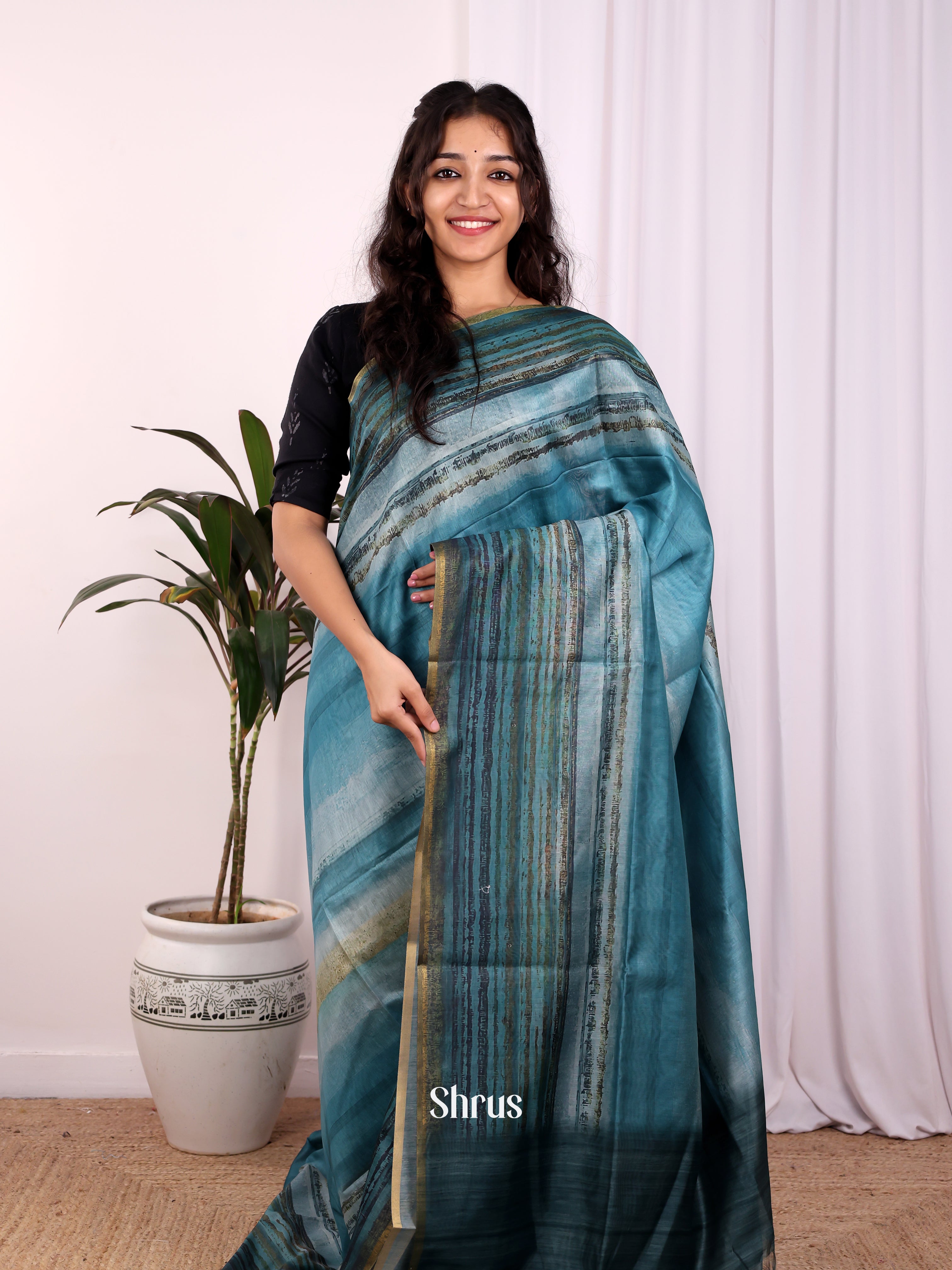 Blue - Champa semitussar Saree - Shop on Shrus.com