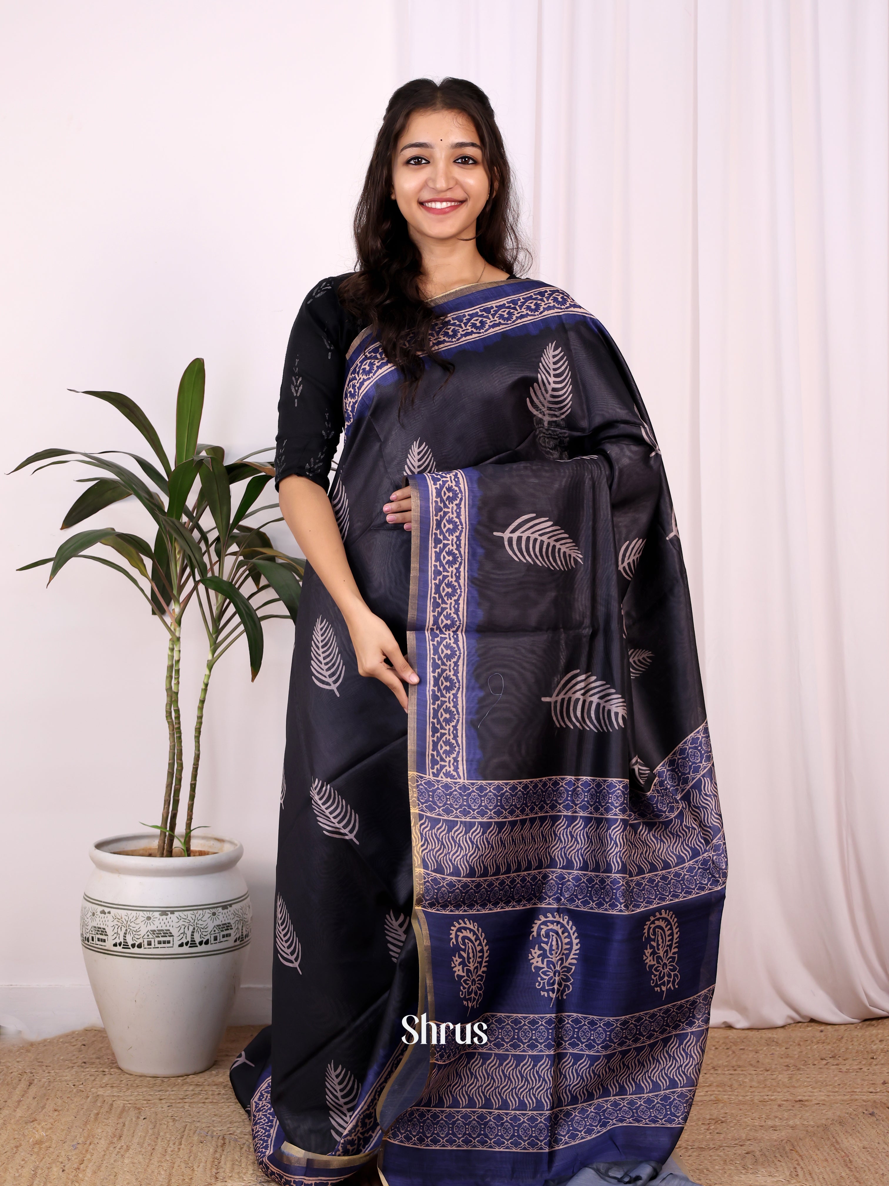Black & Blue - Champa semitussar Saree - Shop on Shrus.com