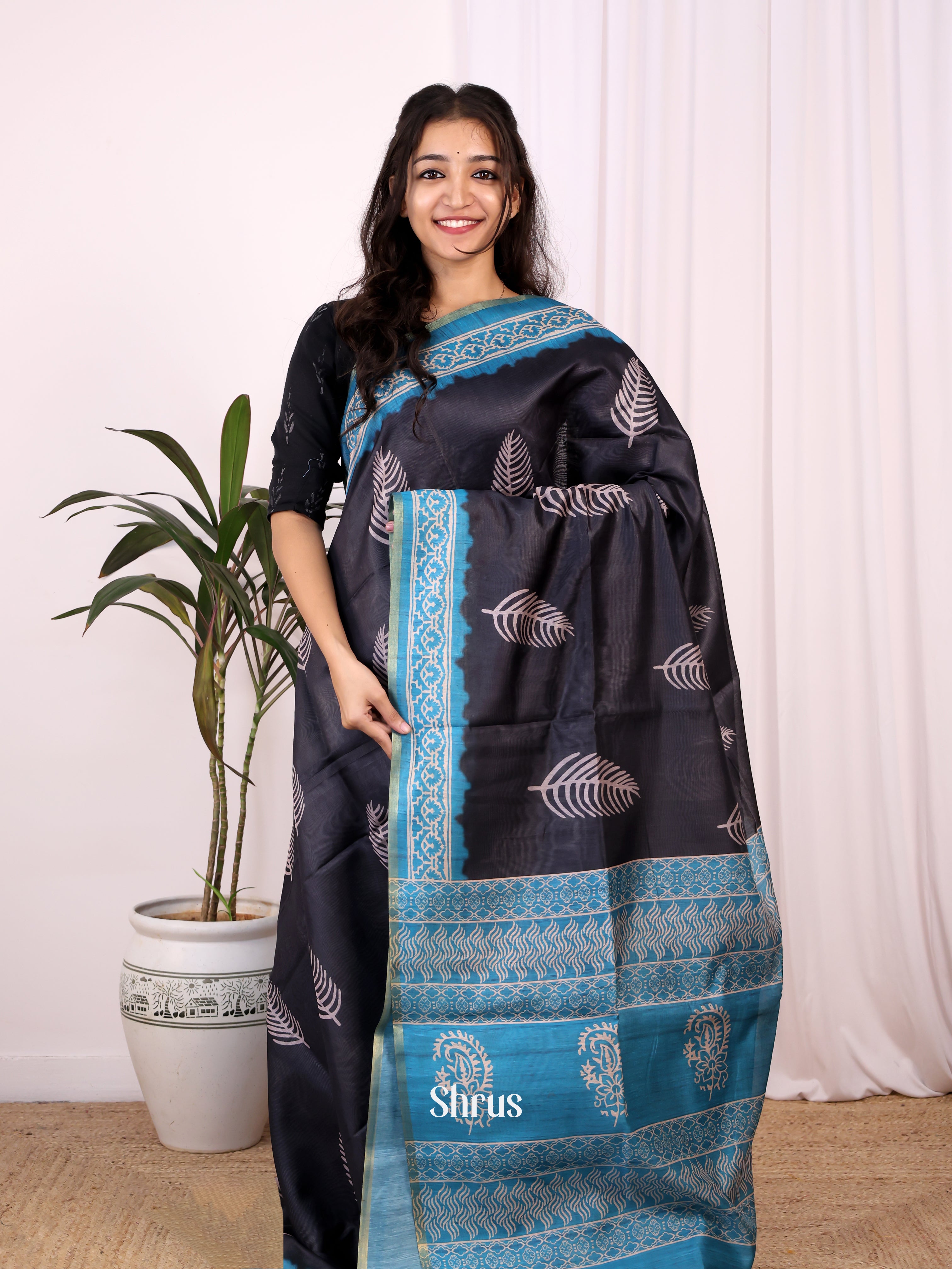 Black & Blue - Champa semitussar Saree - Shop on Shrus.com