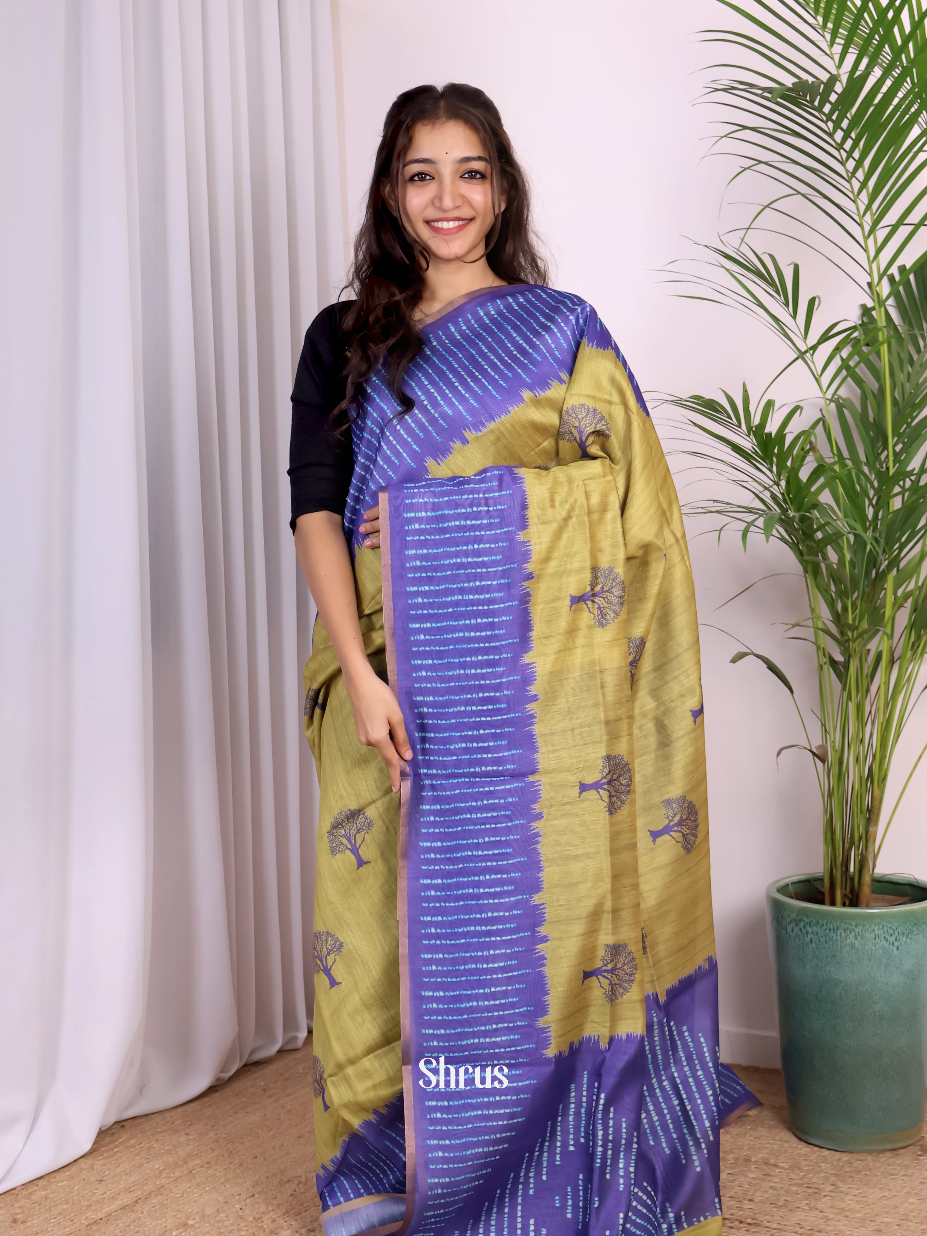 Green & Purple- Champa semitussar Saree - Shop on Shrus.com