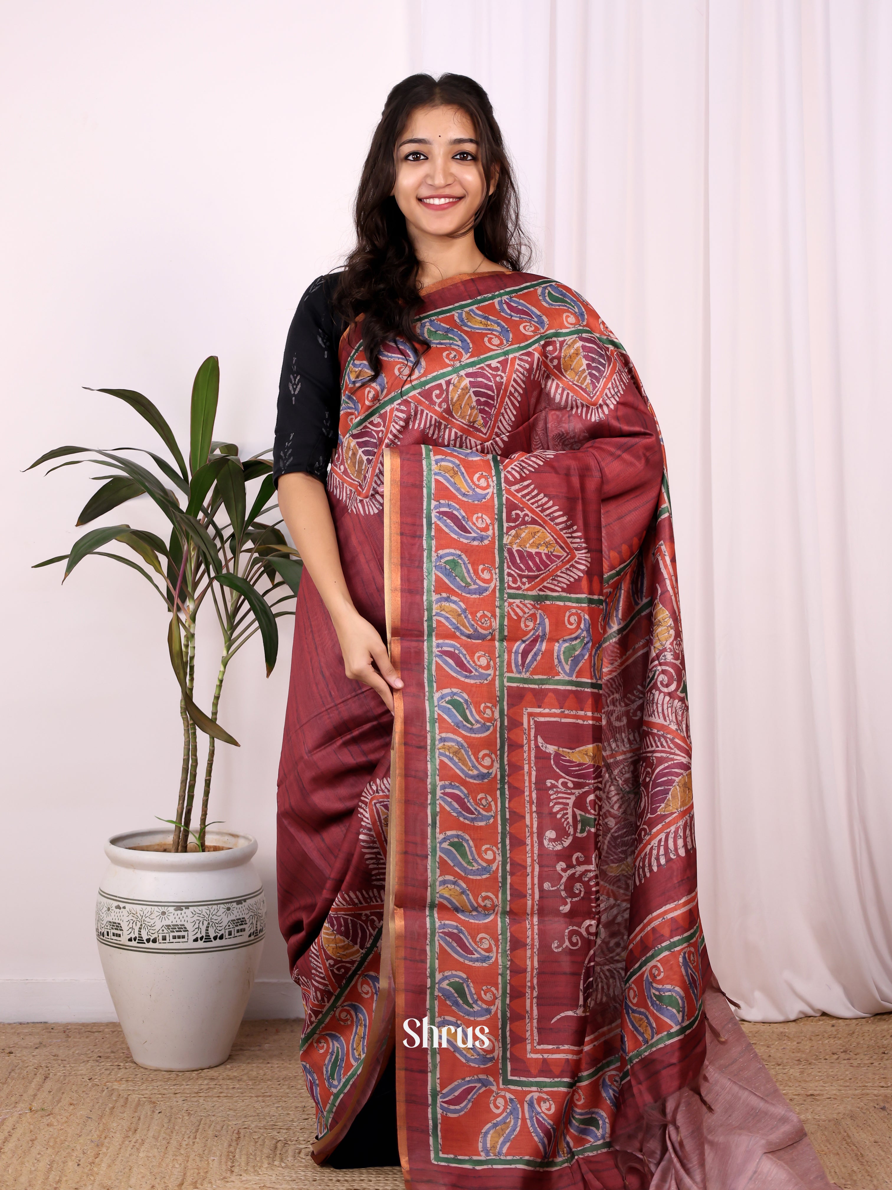Brown- Champa semitussar Saree - Shop on Shrus.com