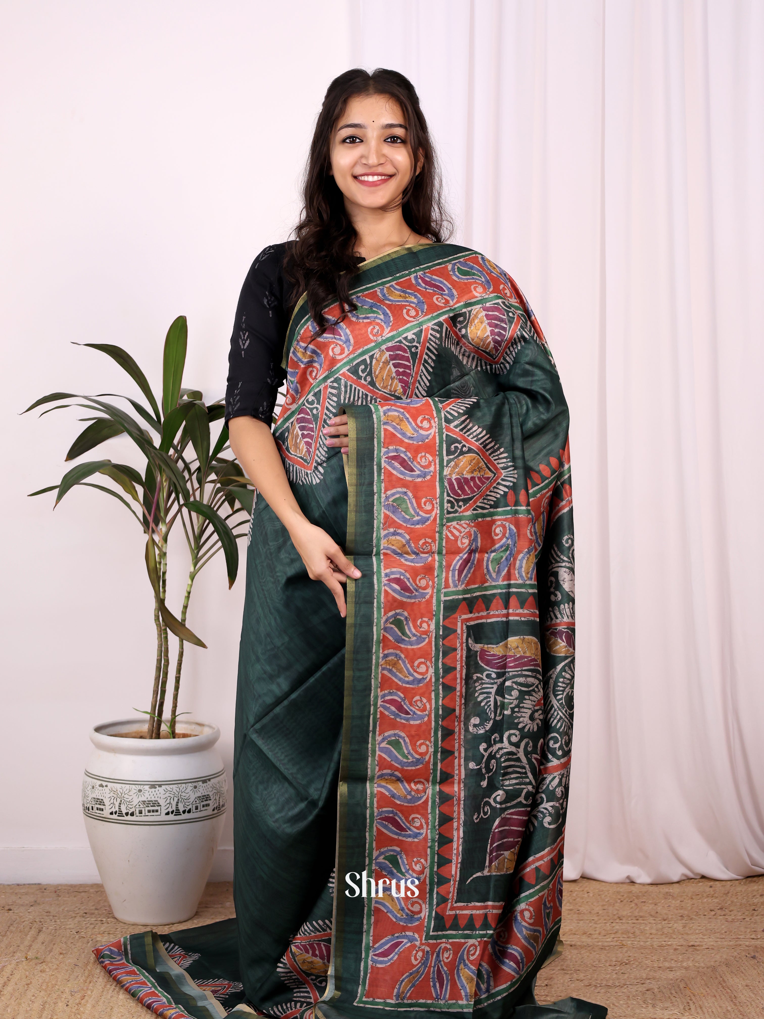 Green - Champa semitussar Saree - Shop on Shrus.com
