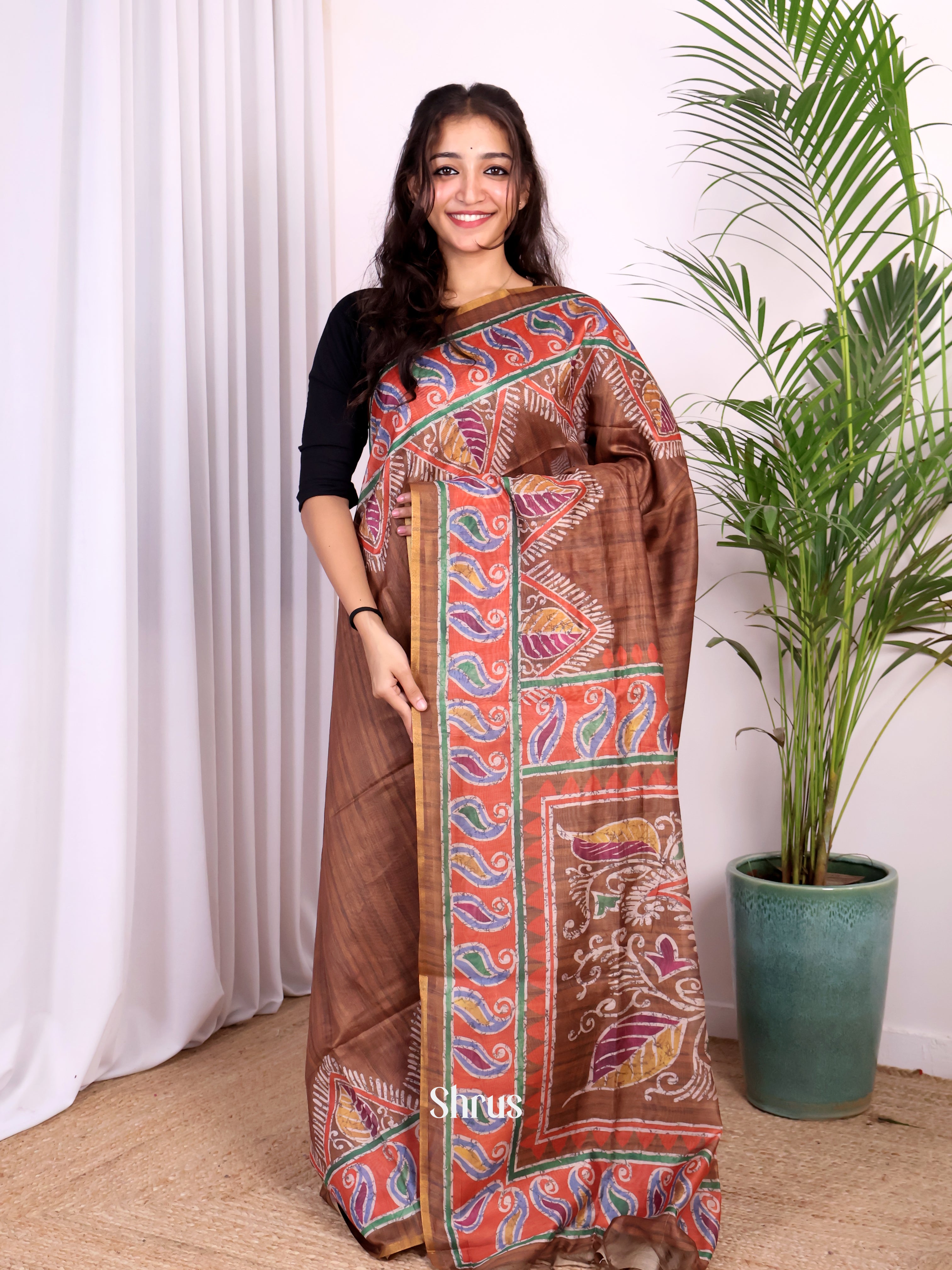 Brown - Champa semitussar Saree - Shop on Shrus.com