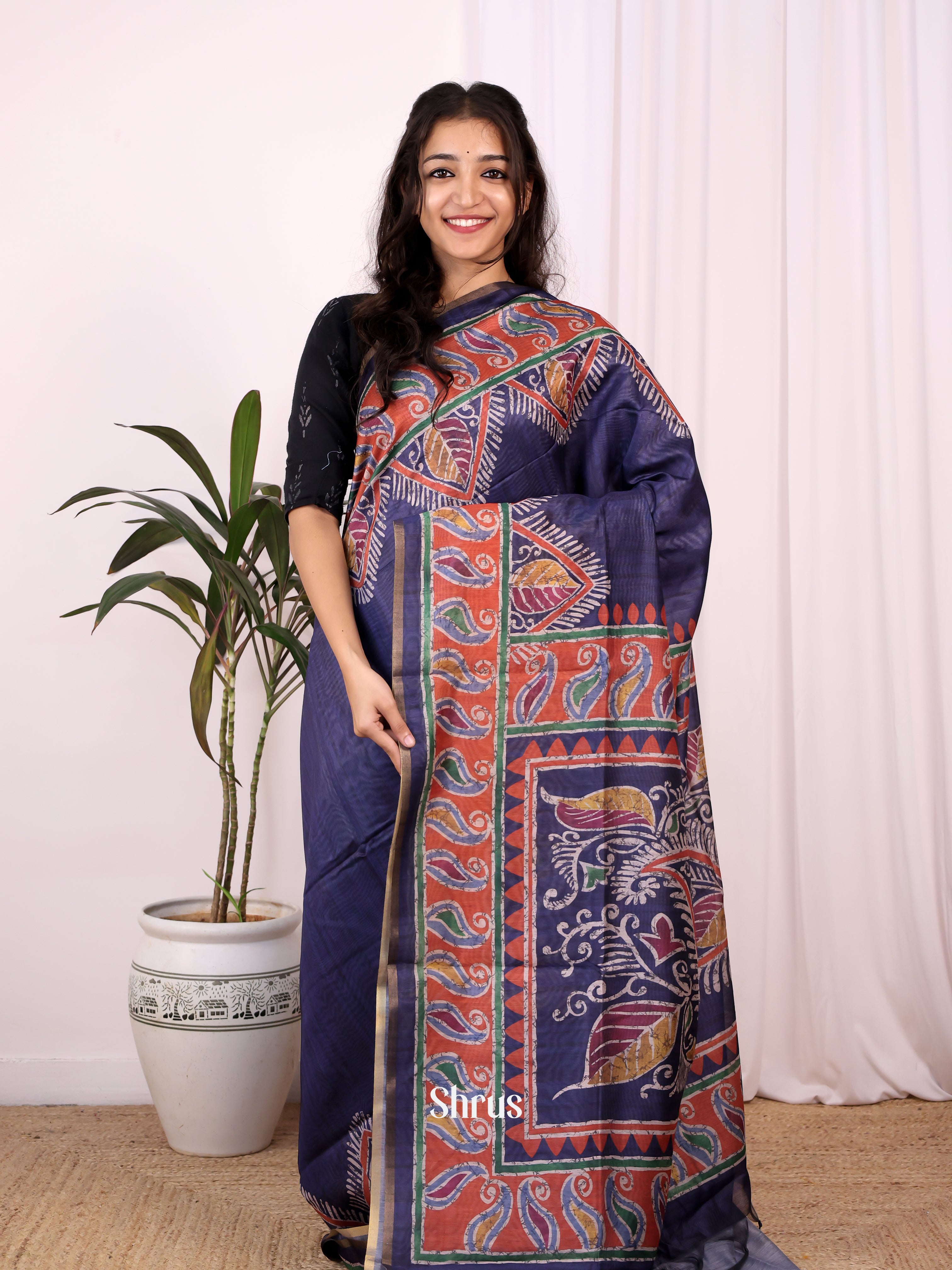 Blue - Champa semitussar Saree - Shop on Shrus.com