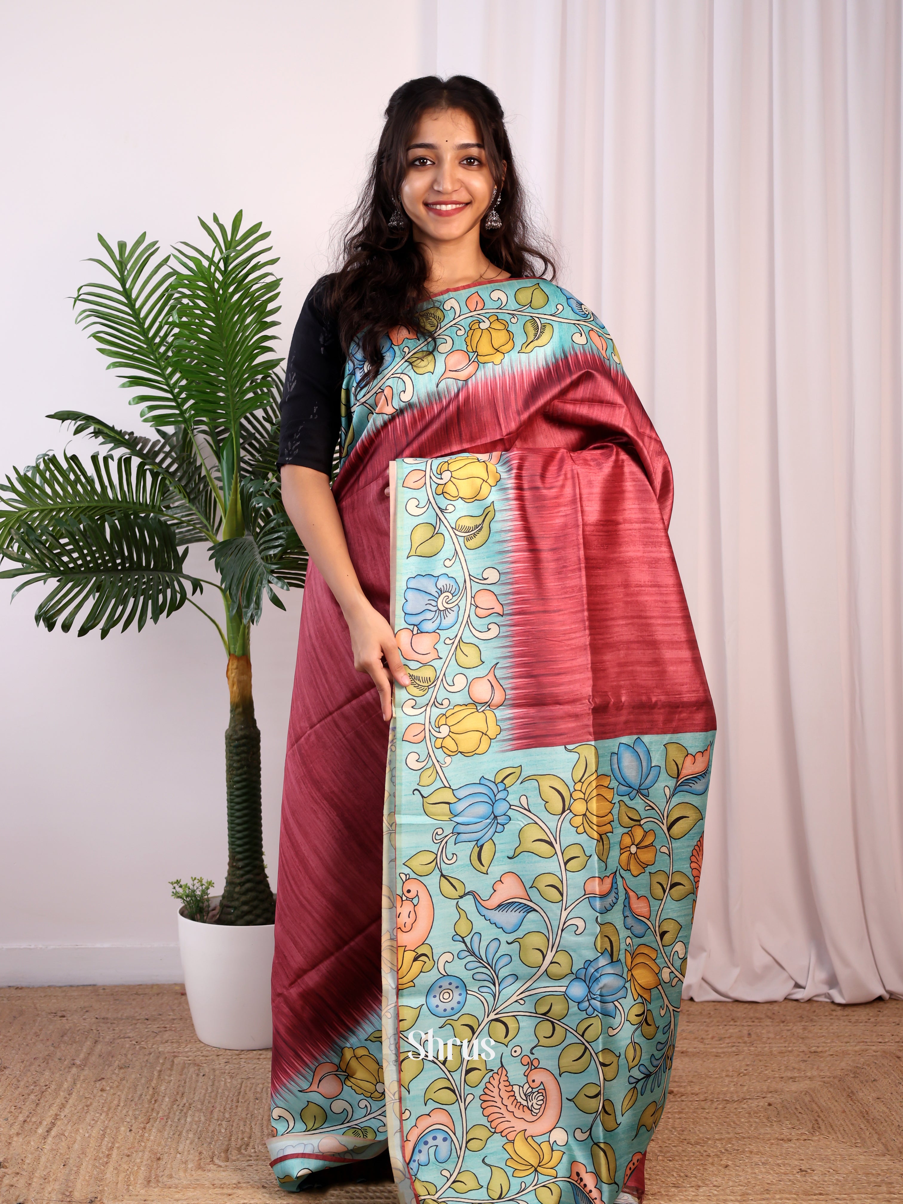Maroon - Champa semitussar Saree - Shop on Shrus.com
