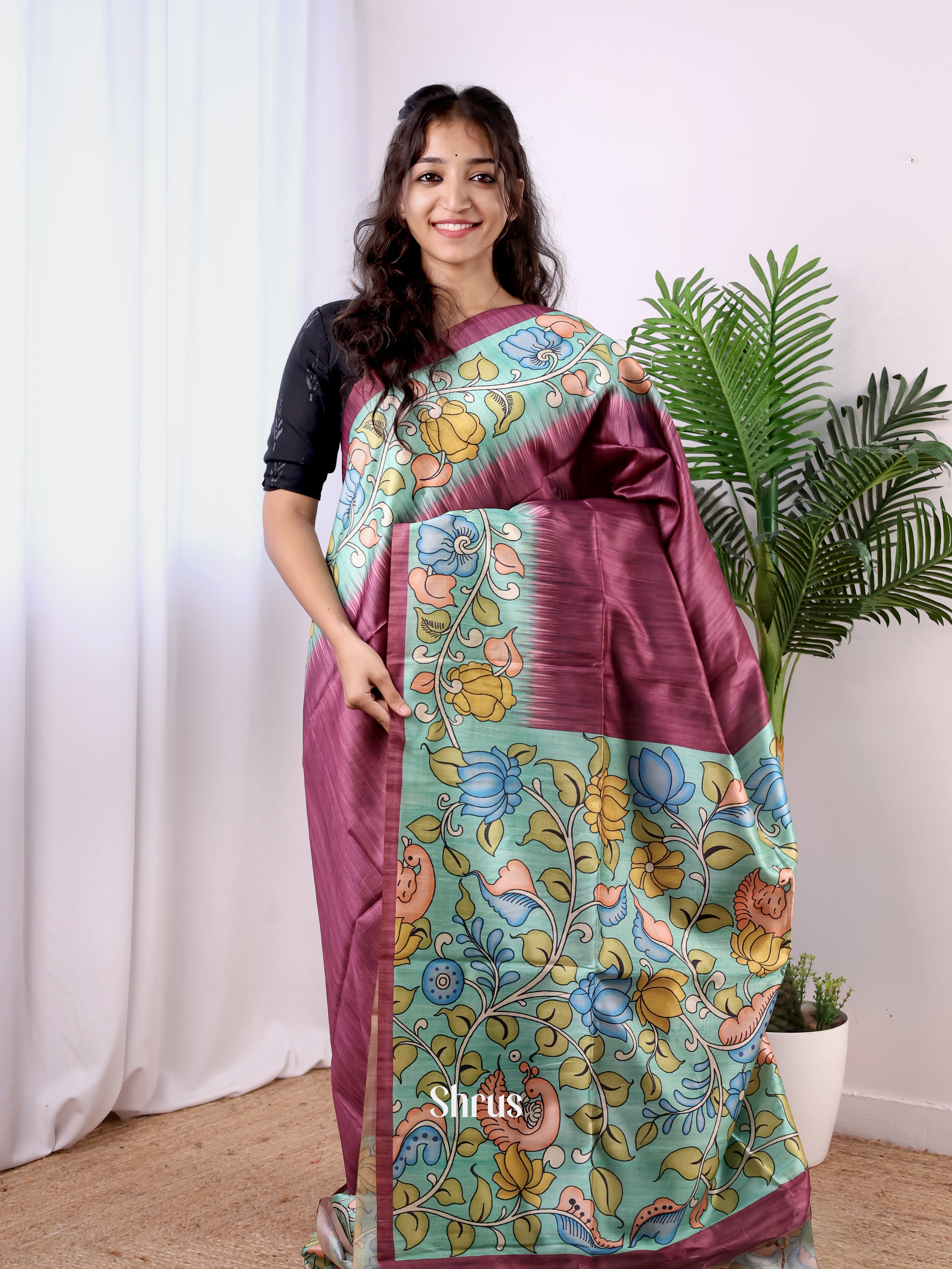 Purple & Green - Champa semitussar Saree - Shop on Shrus.com