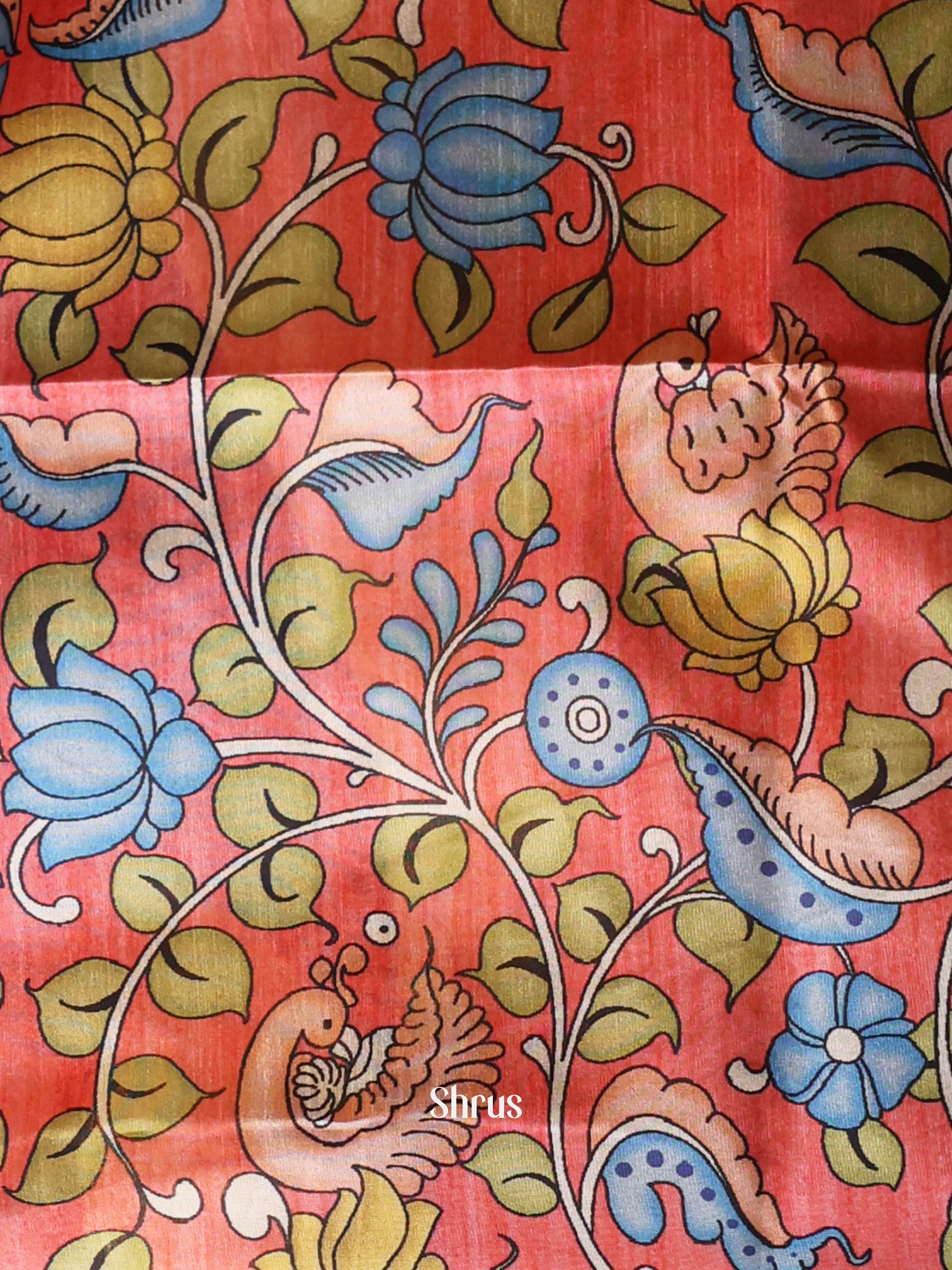 Blue & Red- Champa semitussar Saree - Shop on Shrus.com