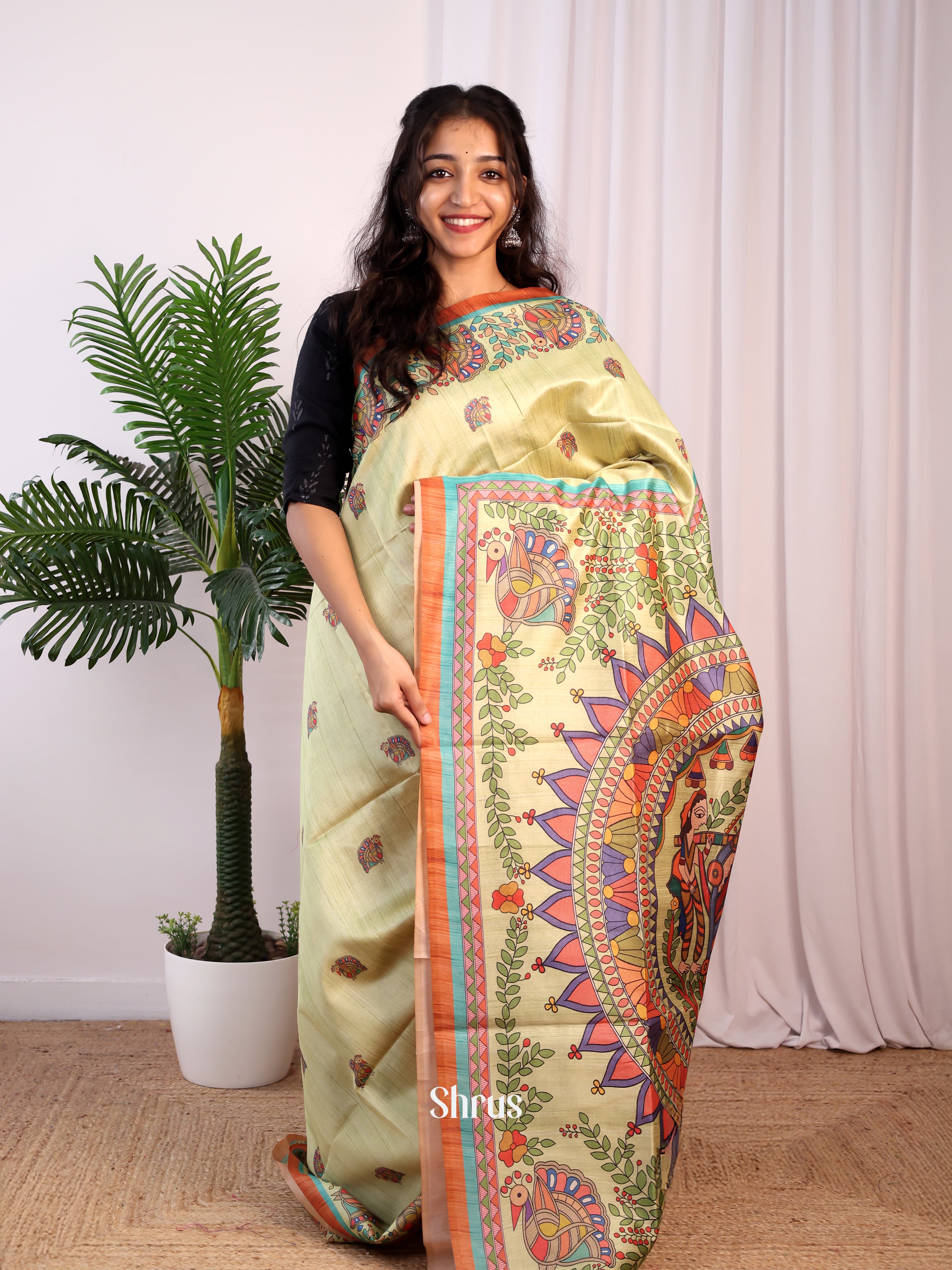 Green & Brown - Champa semitussar Saree - Shop on Shrus.com