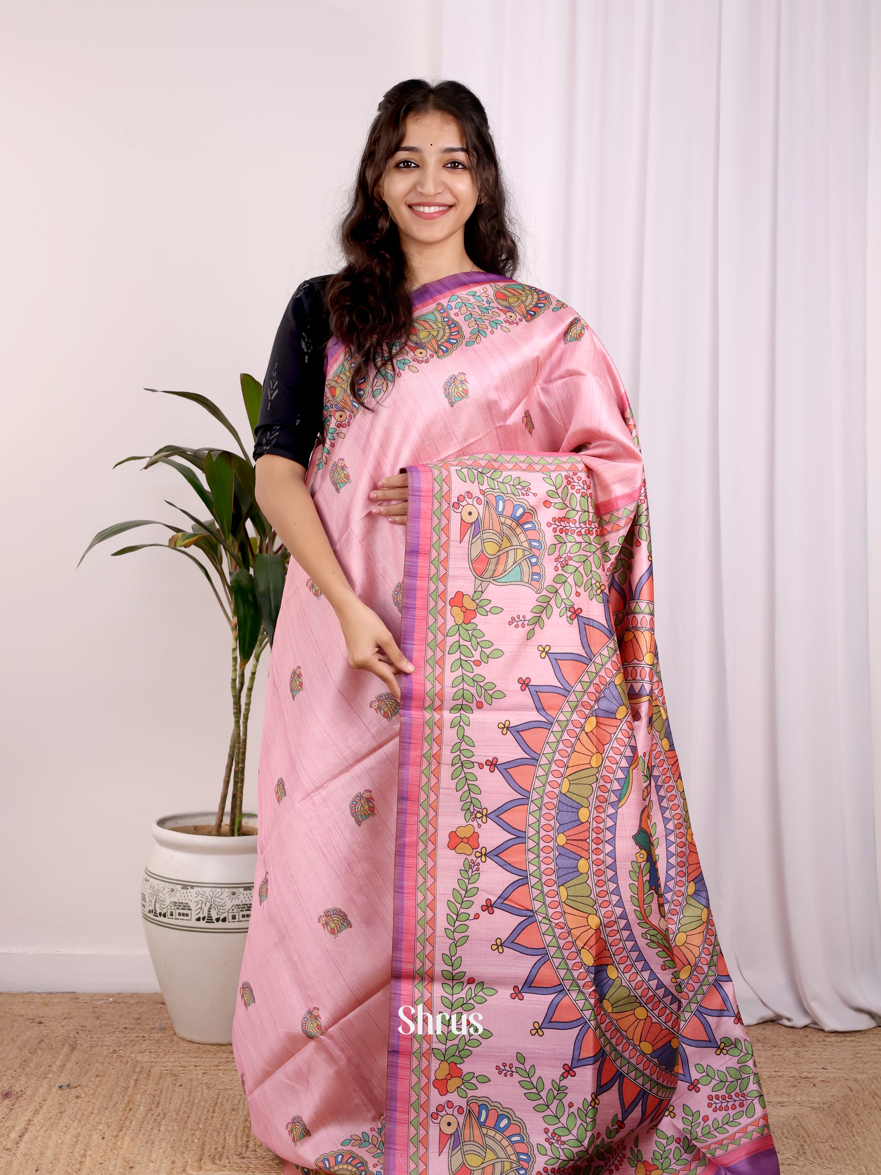 Pink & Purple - Champa semitussar Saree - Shop on Shrus.com