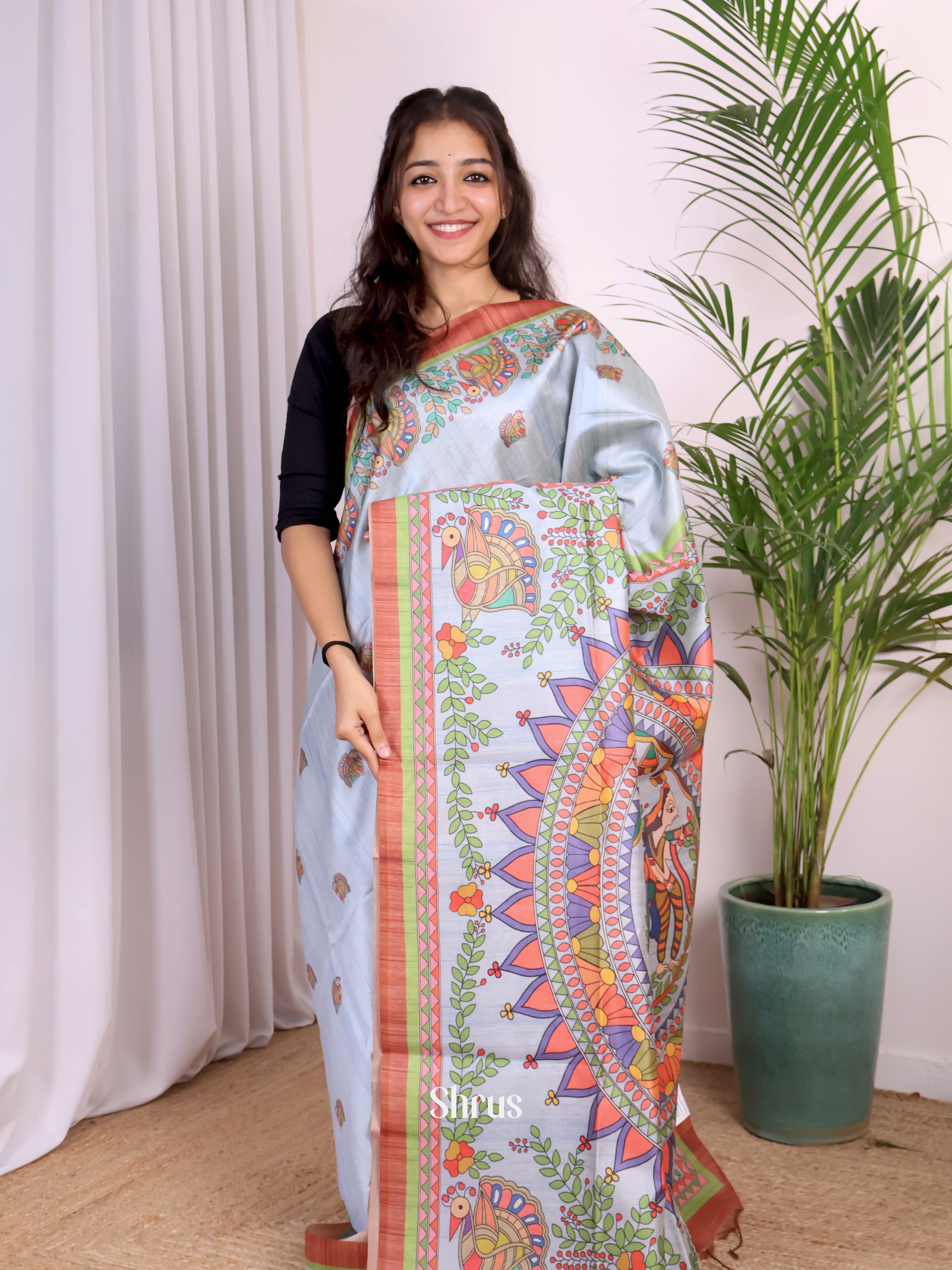 Blue & Brown - Champa semitussar Saree - Shop on Shrus.com