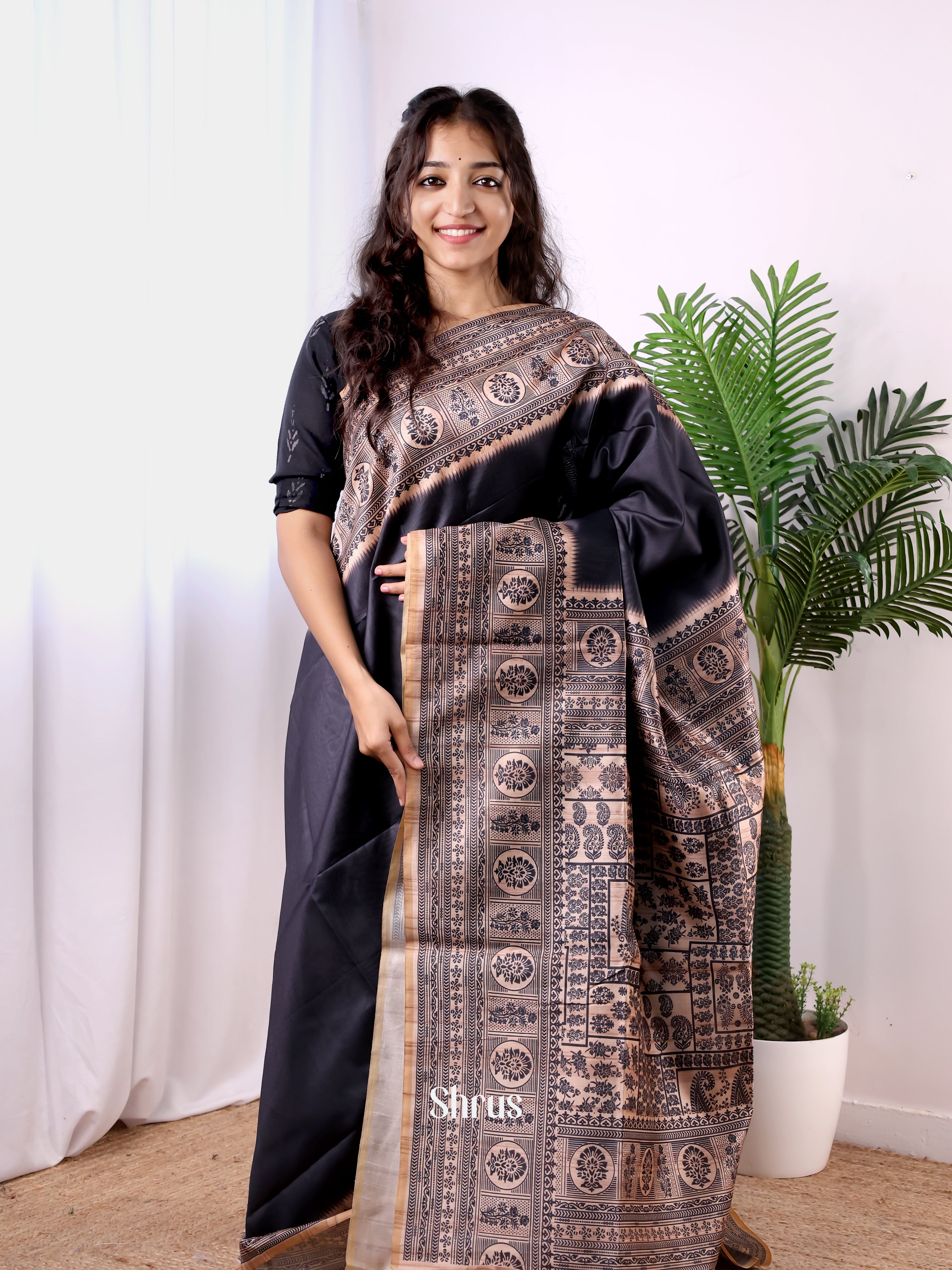 Black & Brown - Champa semitussar Saree - Shop on Shrus.com