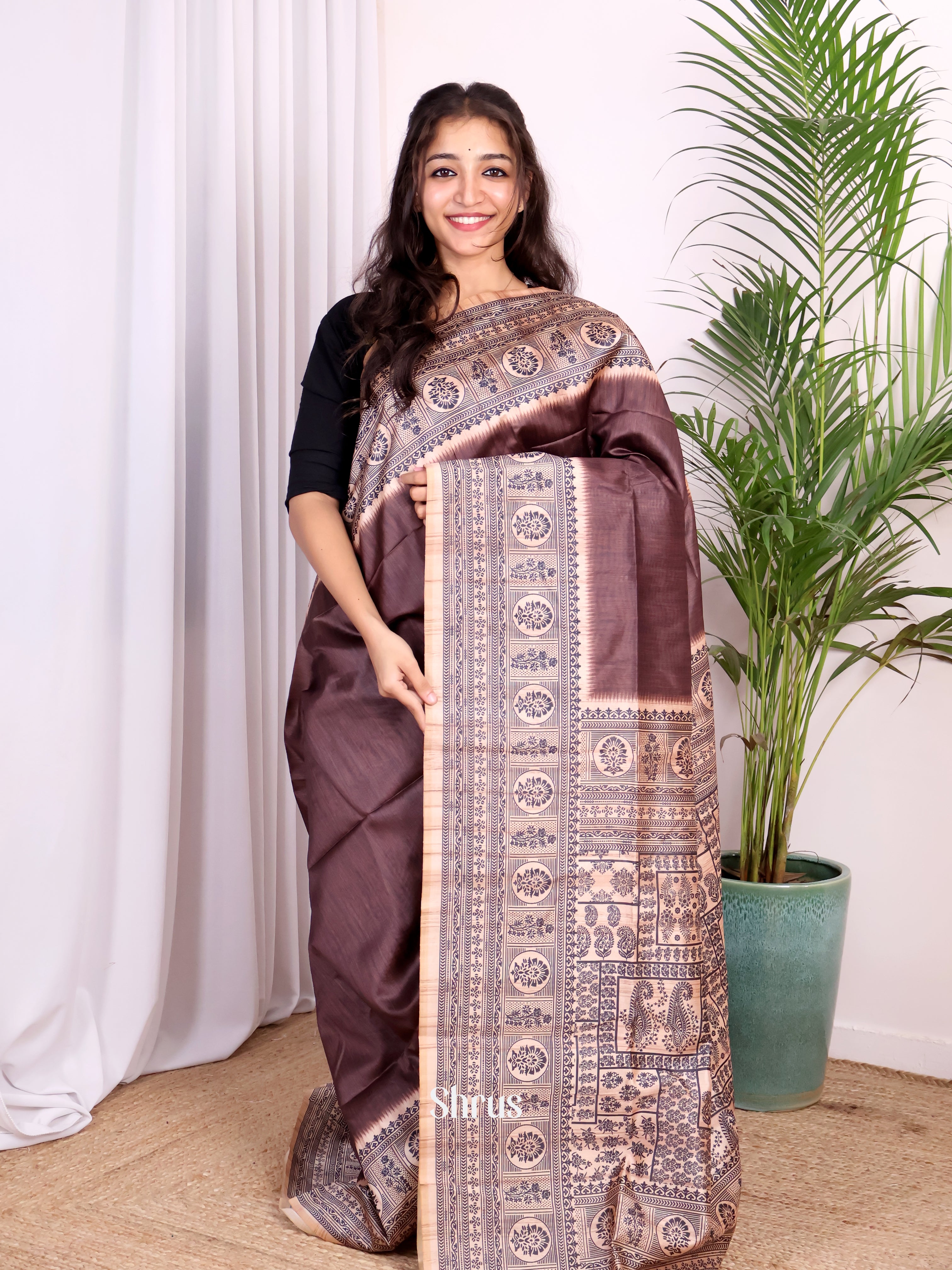 Brown & Lite Brown - Champa semitussar Saree - Shop on Shrus.com