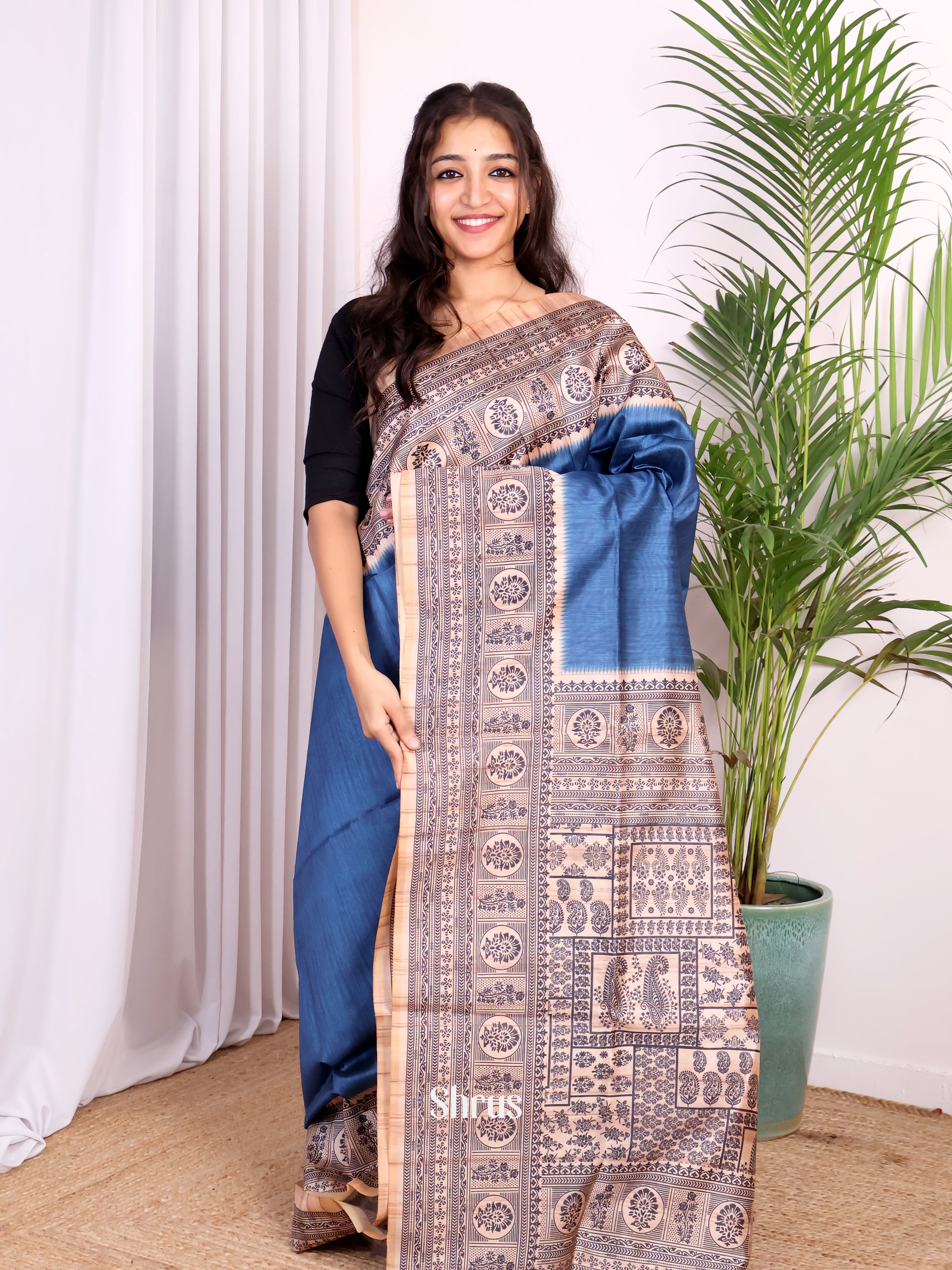 Blue & Brown - Champa semitussar Saree - Shop on Shrus.com