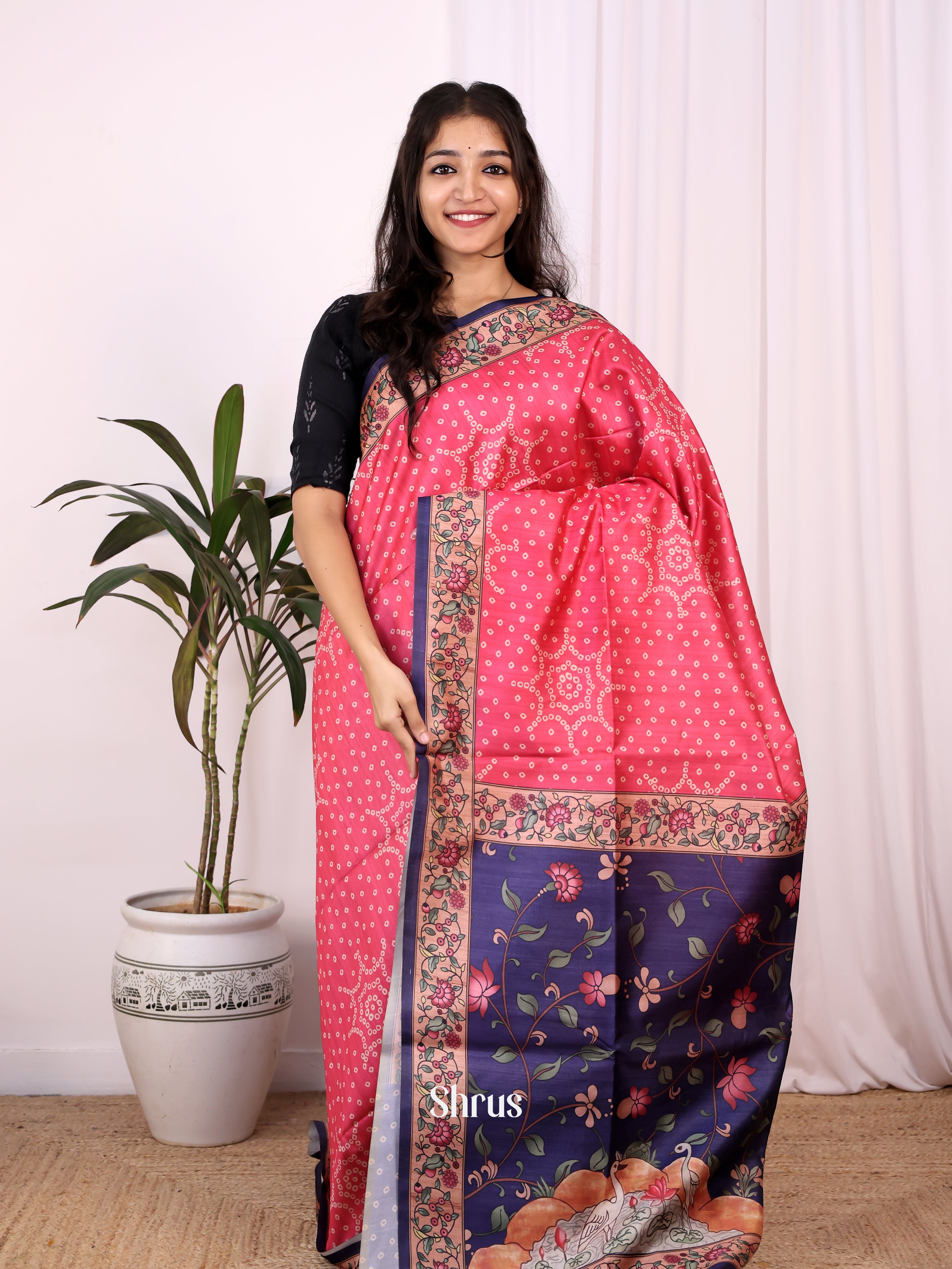 Pink & Blue- Champa semitussar Saree - Shop on Shrus.com