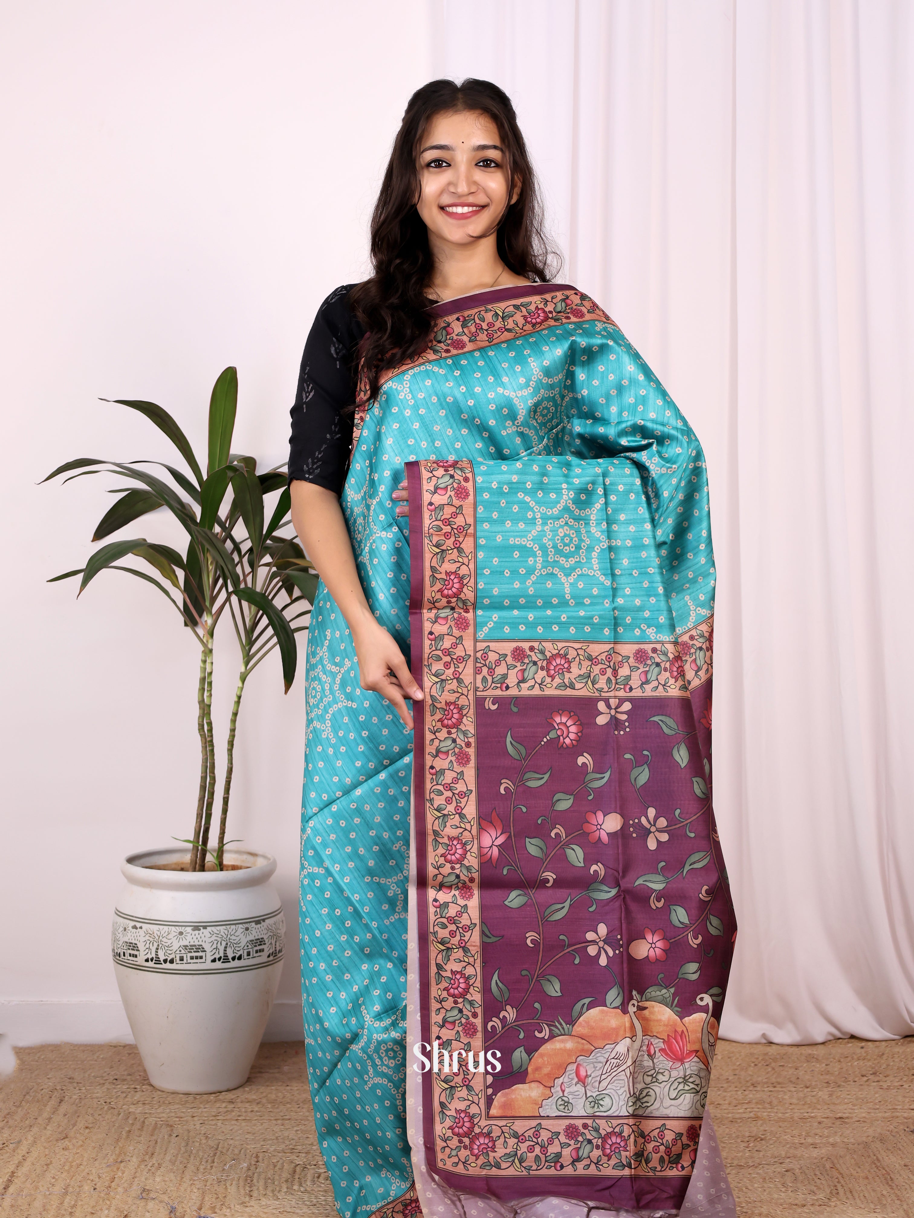 Blue & Purple- Champa semitussar Saree - Shop on Shrus.com