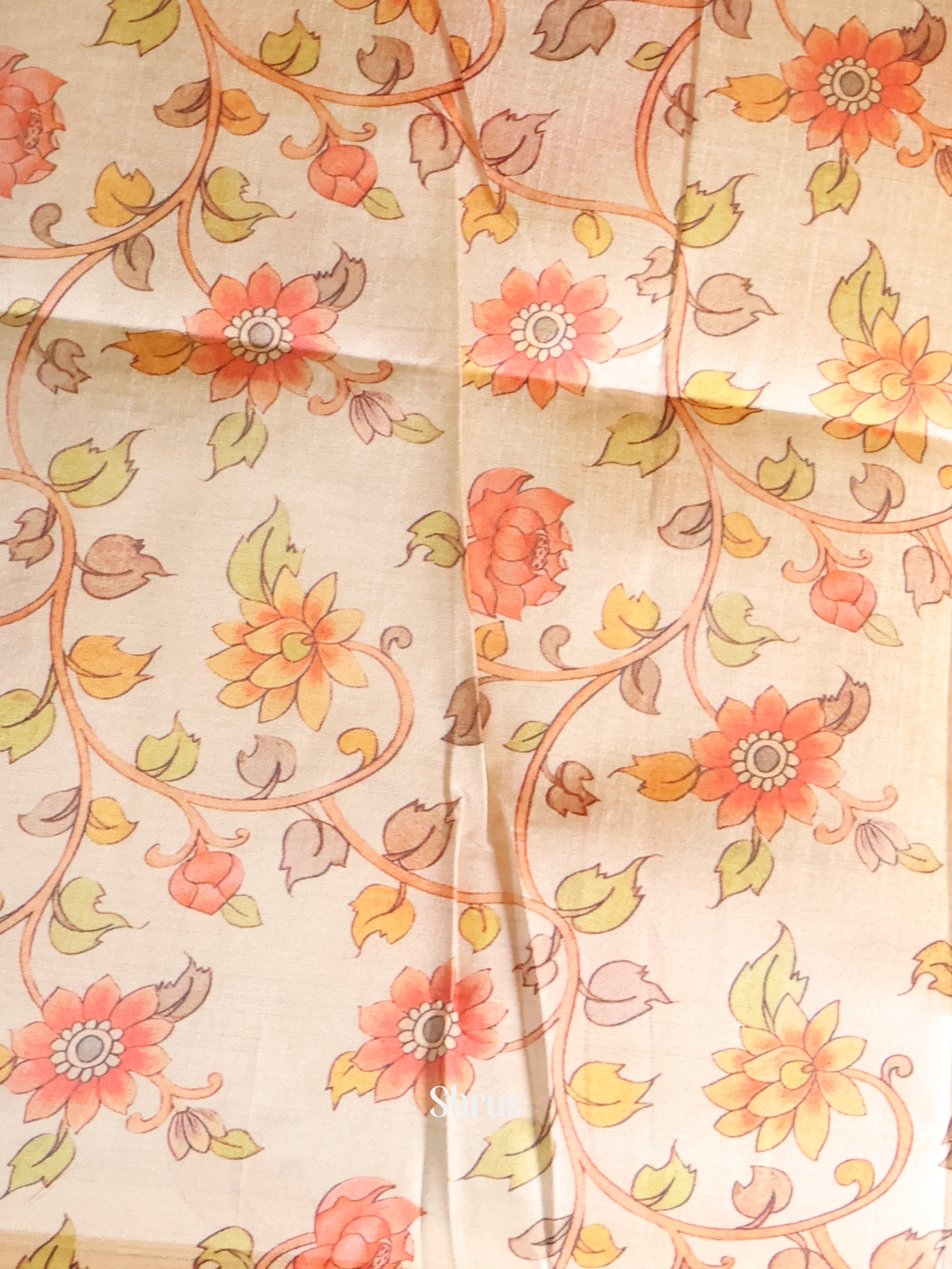 Blue & Cream - Champa semitussar Saree - Shop on Shrus.com