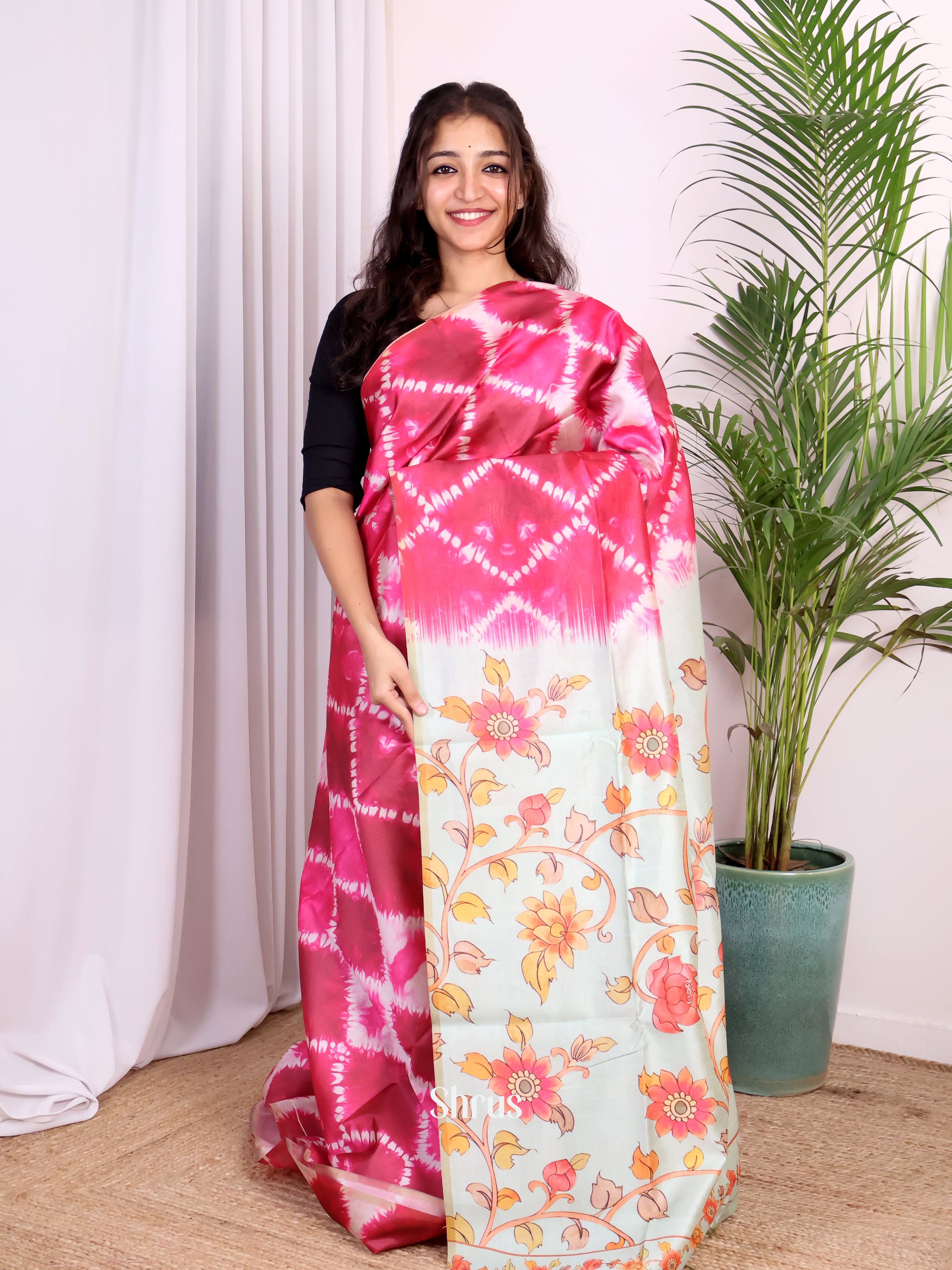 Pink & Green- Champa semitussar Saree - Shop on Shrus.com