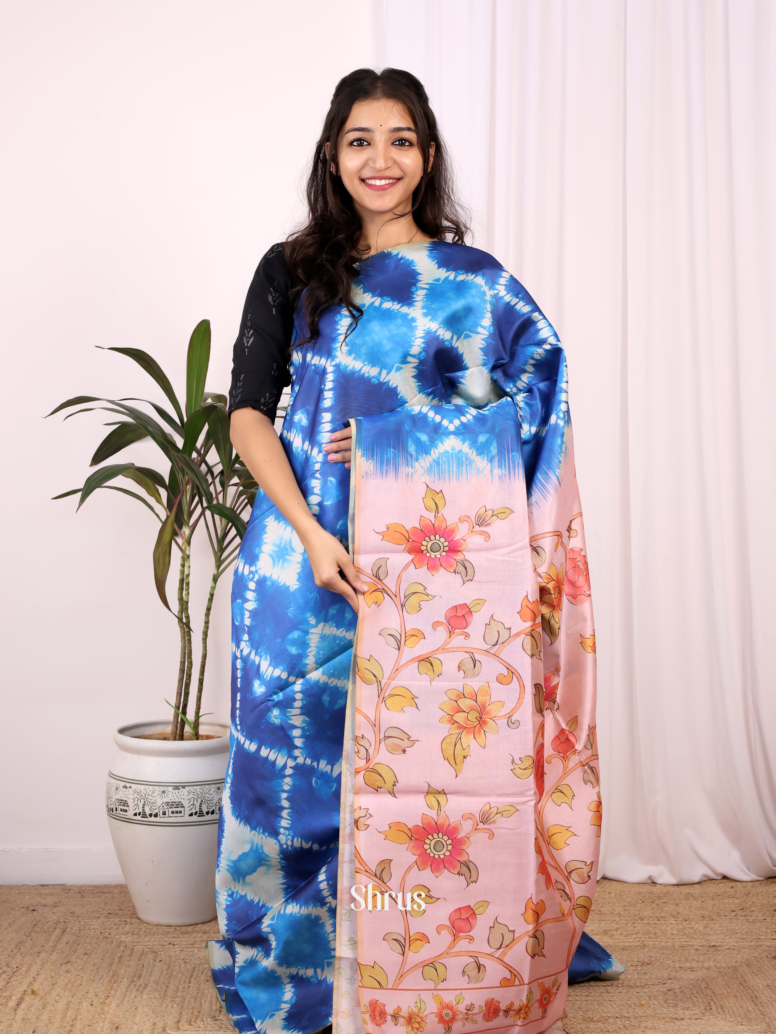 Blue & Purple - Champa semitussar Saree - Shop on Shrus.com