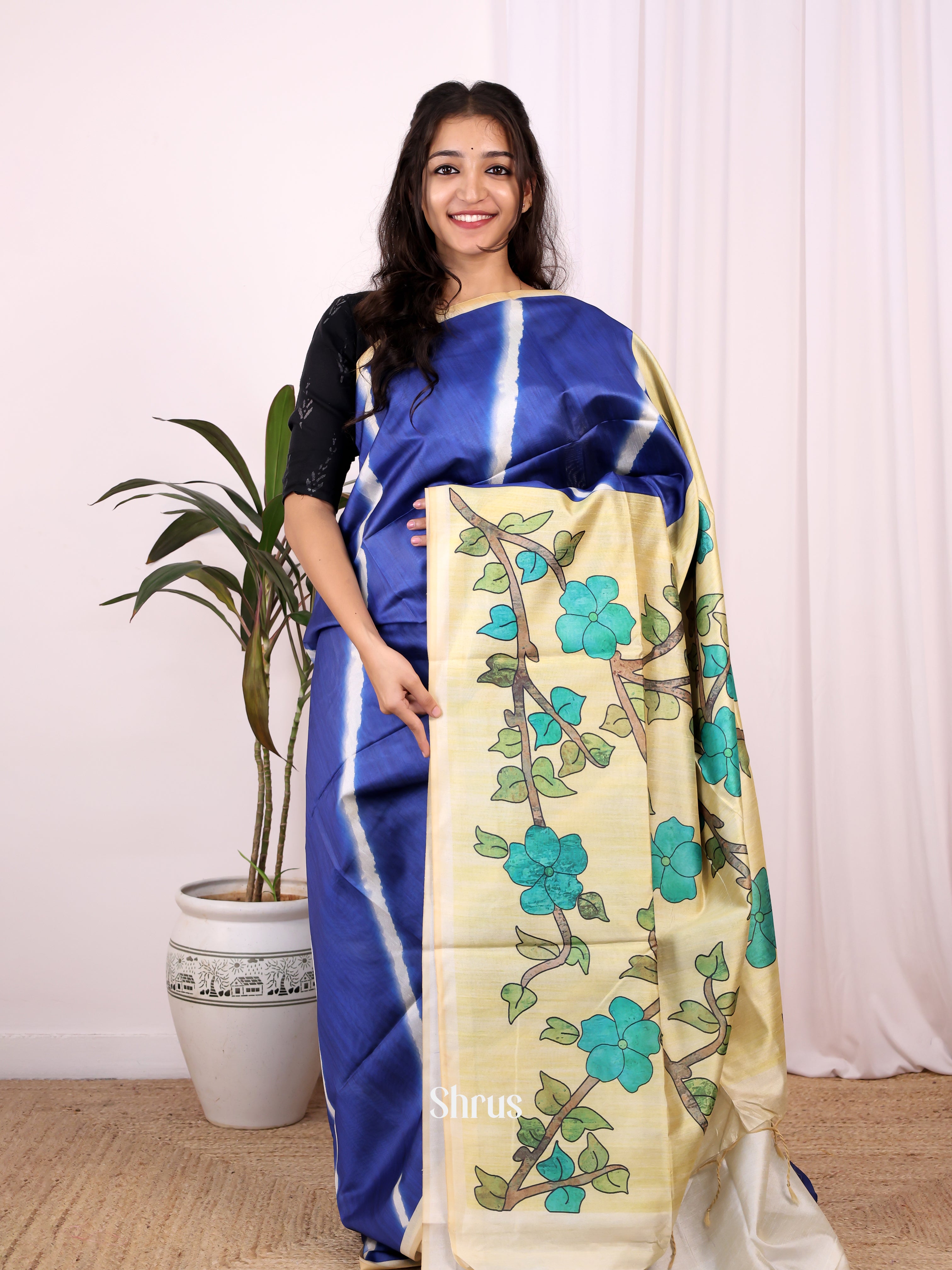 Blue & Green - Champa semitussar Saree - Shop on Shrus.com