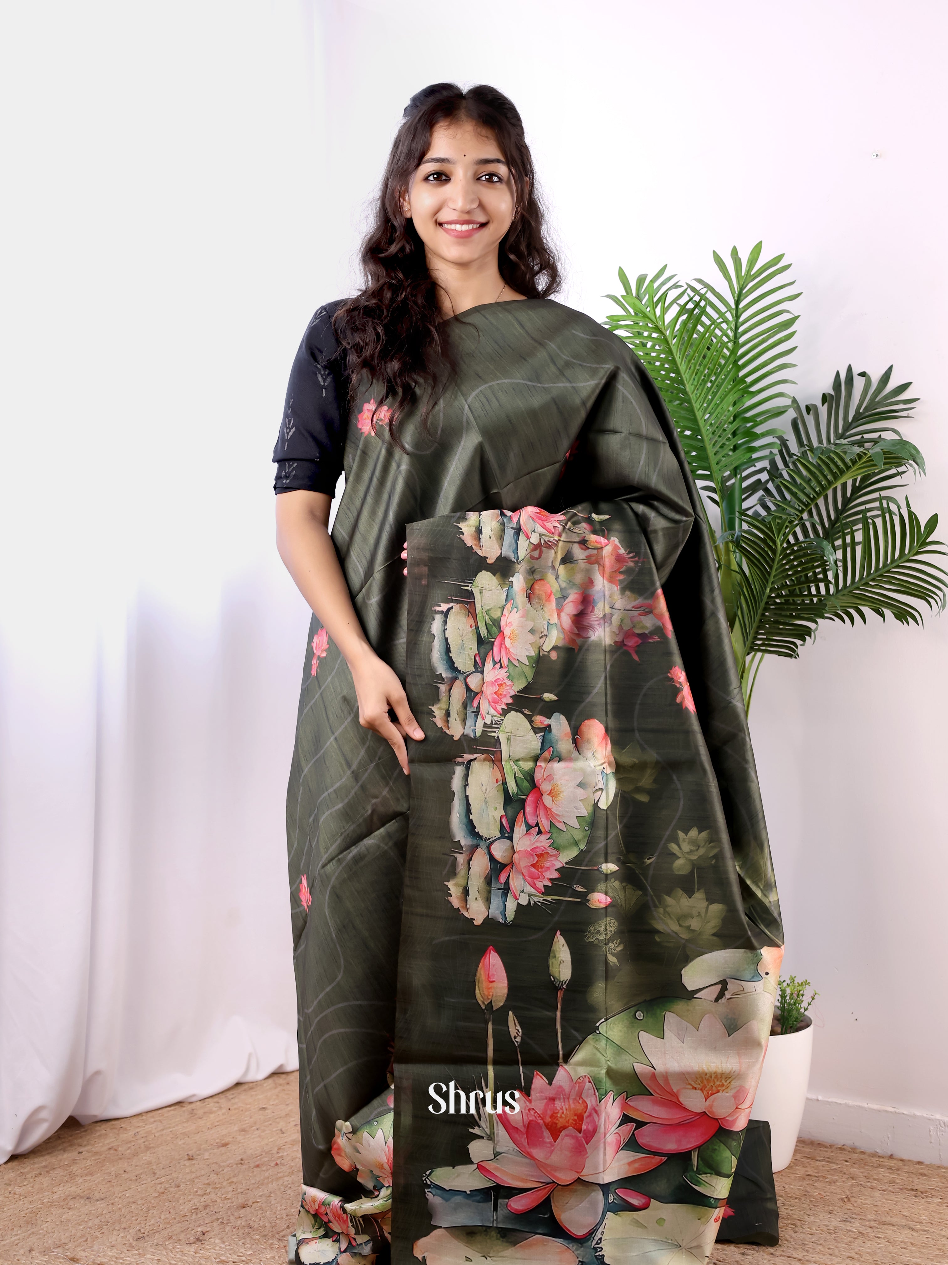 Green - Champa semitussar Saree - Shop on Shrus.com