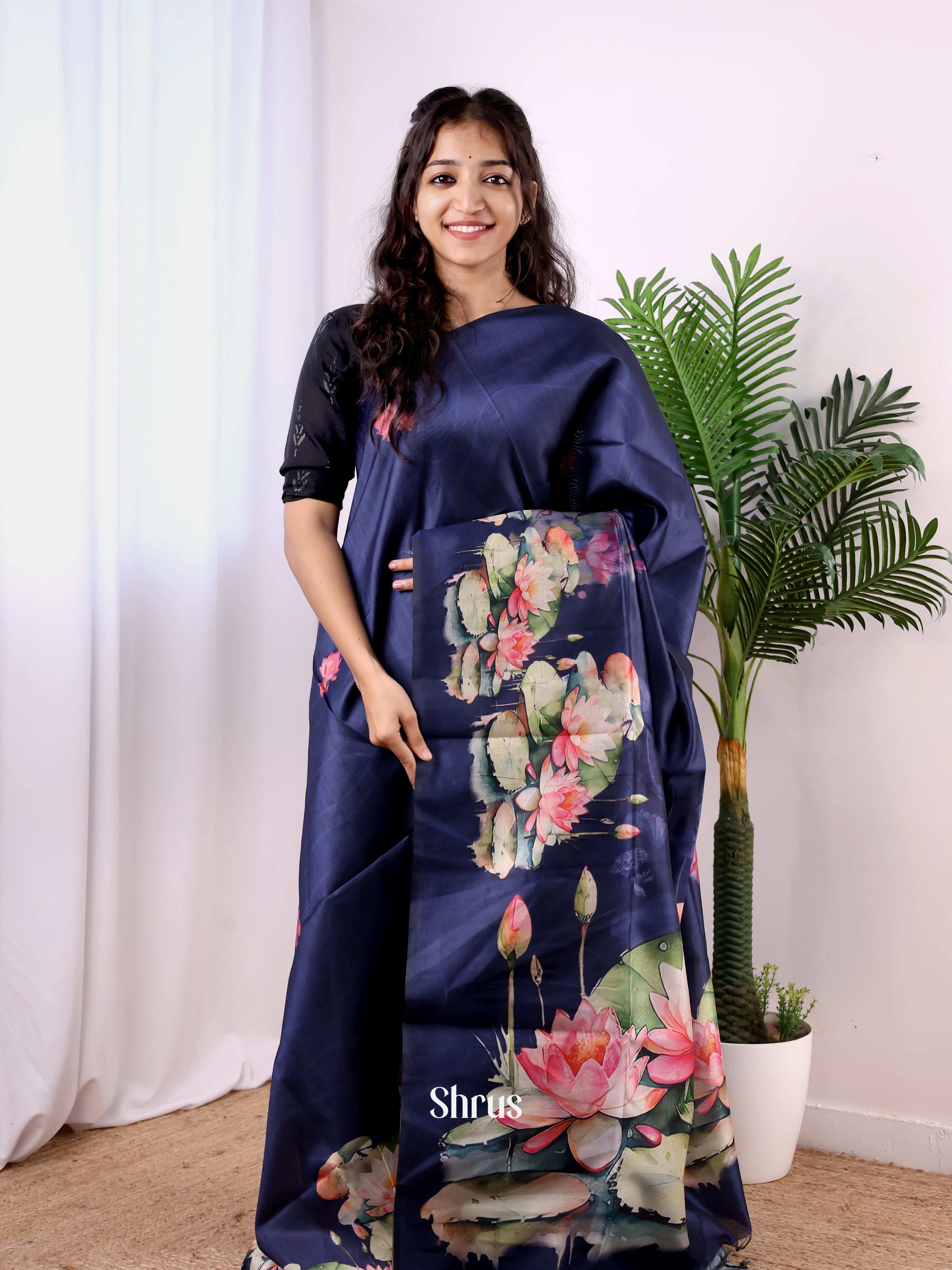 Blue- Champa semitussar Saree - Shop on Shrus.com