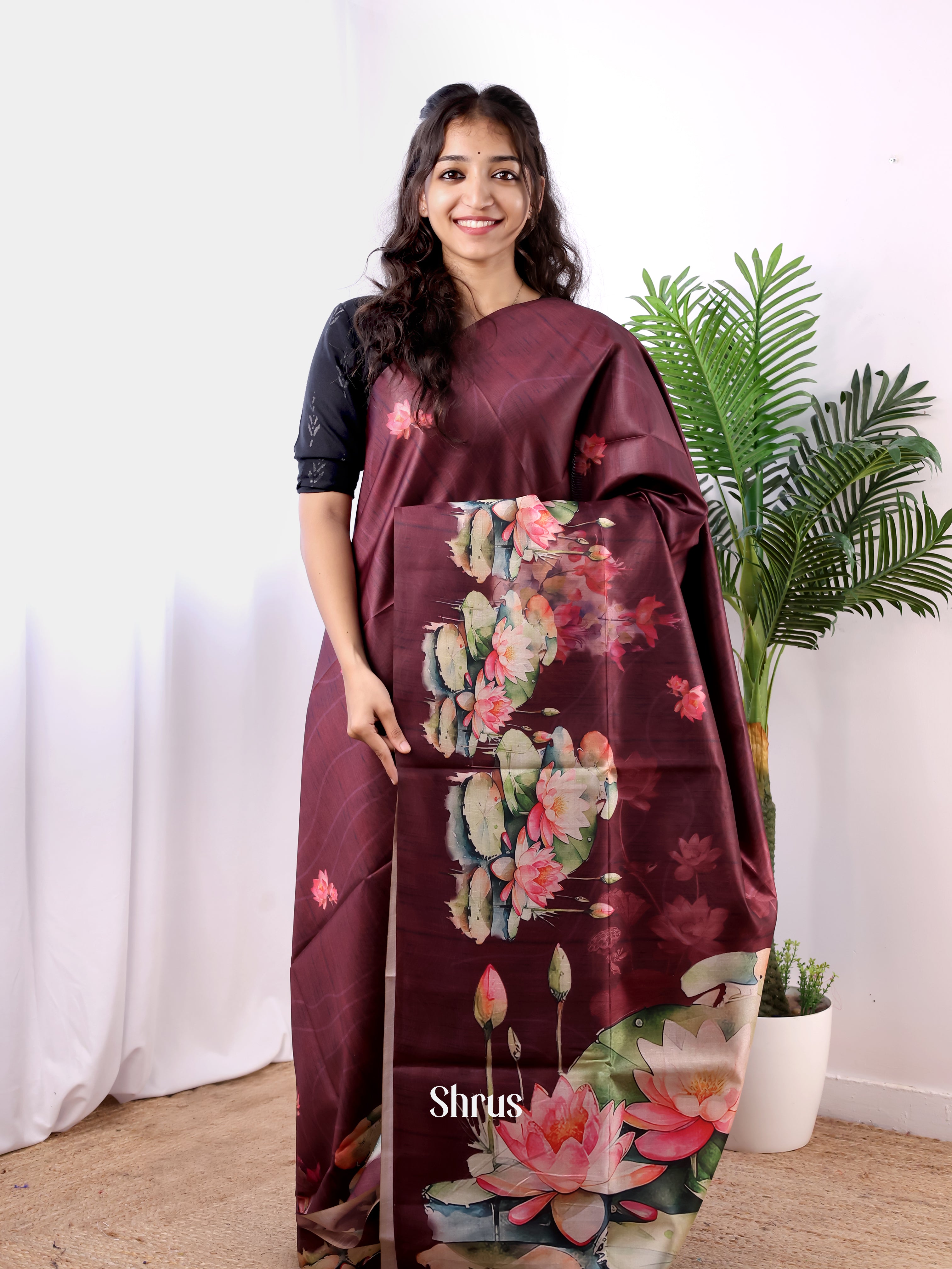 Brown - Champa semitussar Saree - Shop on Shrus.com