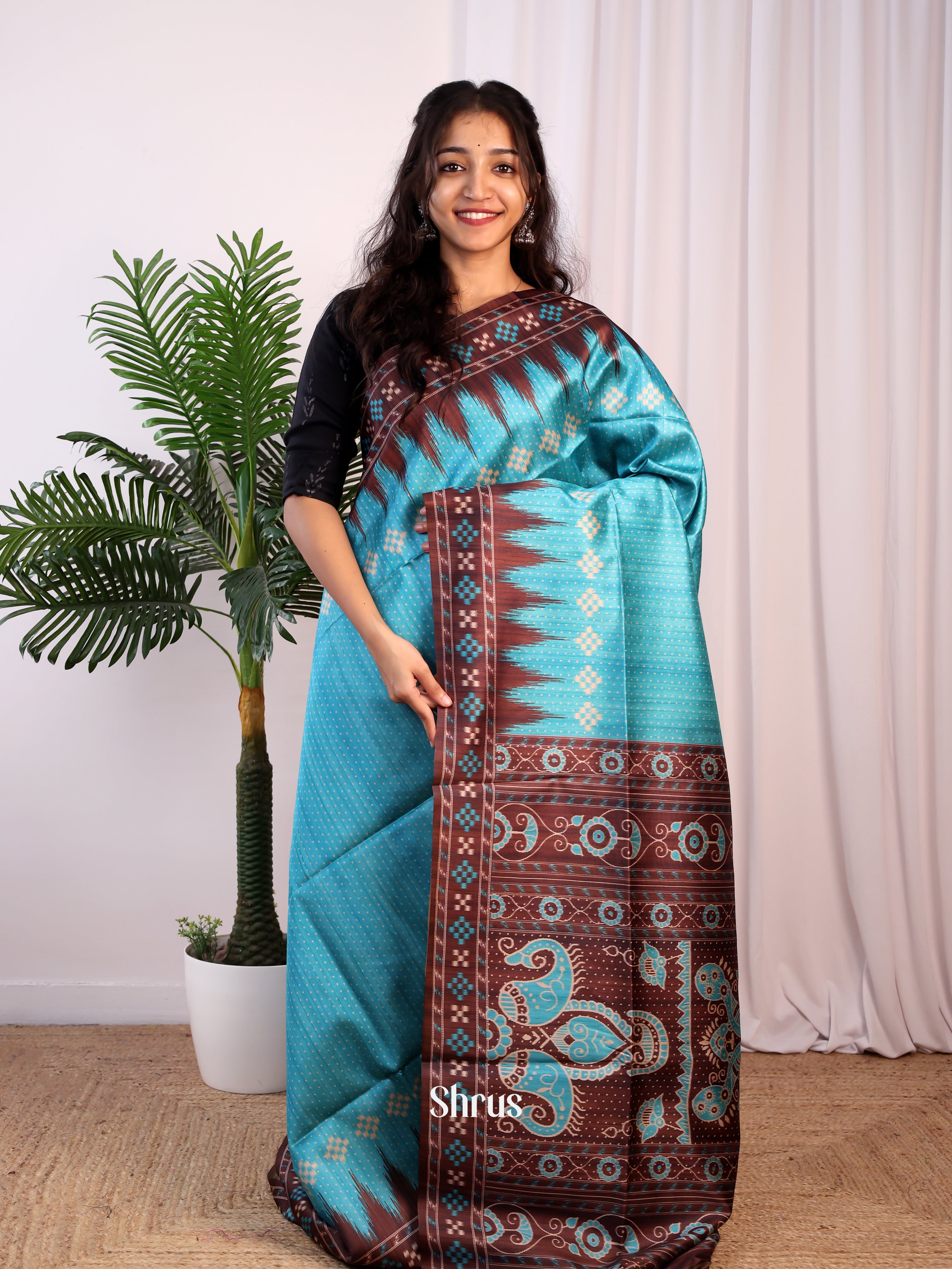 Blue & Brown - Champa semitussar Saree - Shop on Shrus.com