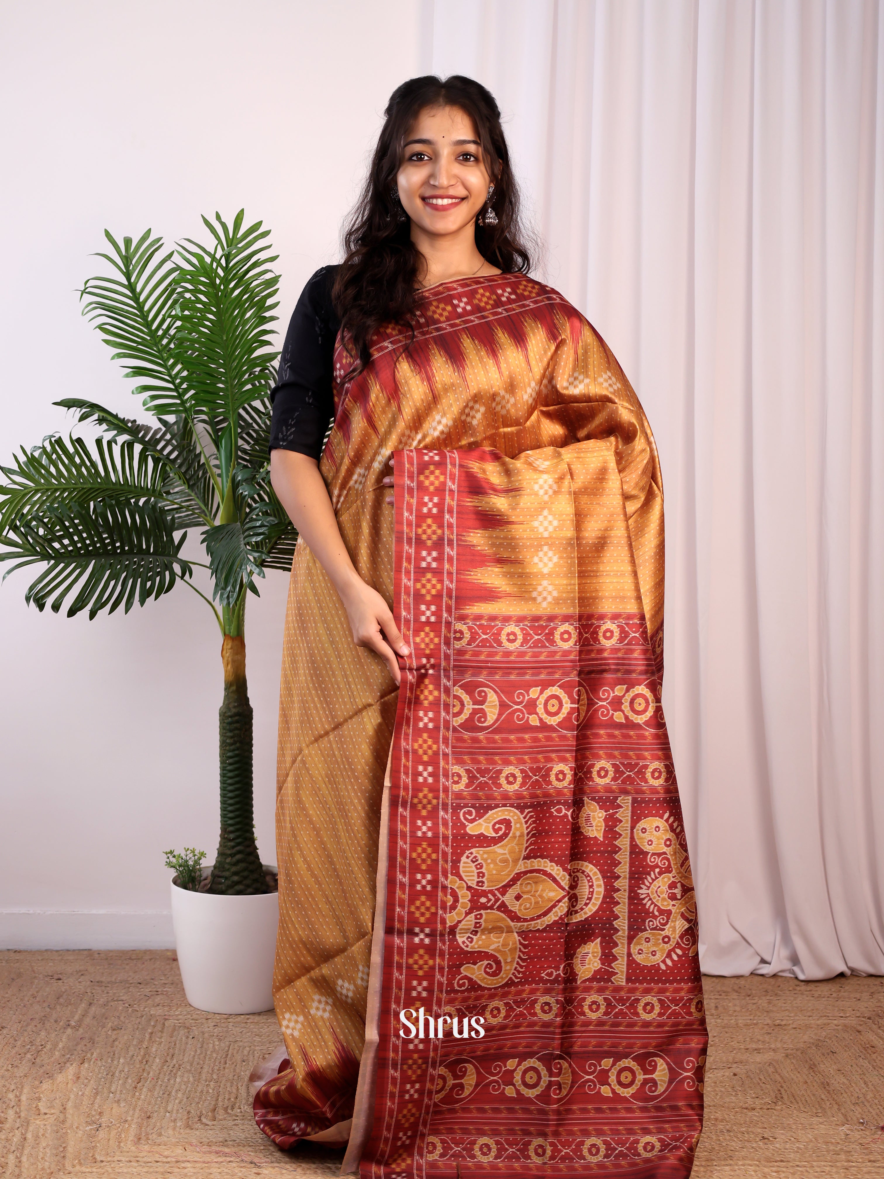 Brown & Maroon- Champa semitussar Saree - Shop on Shrus.com