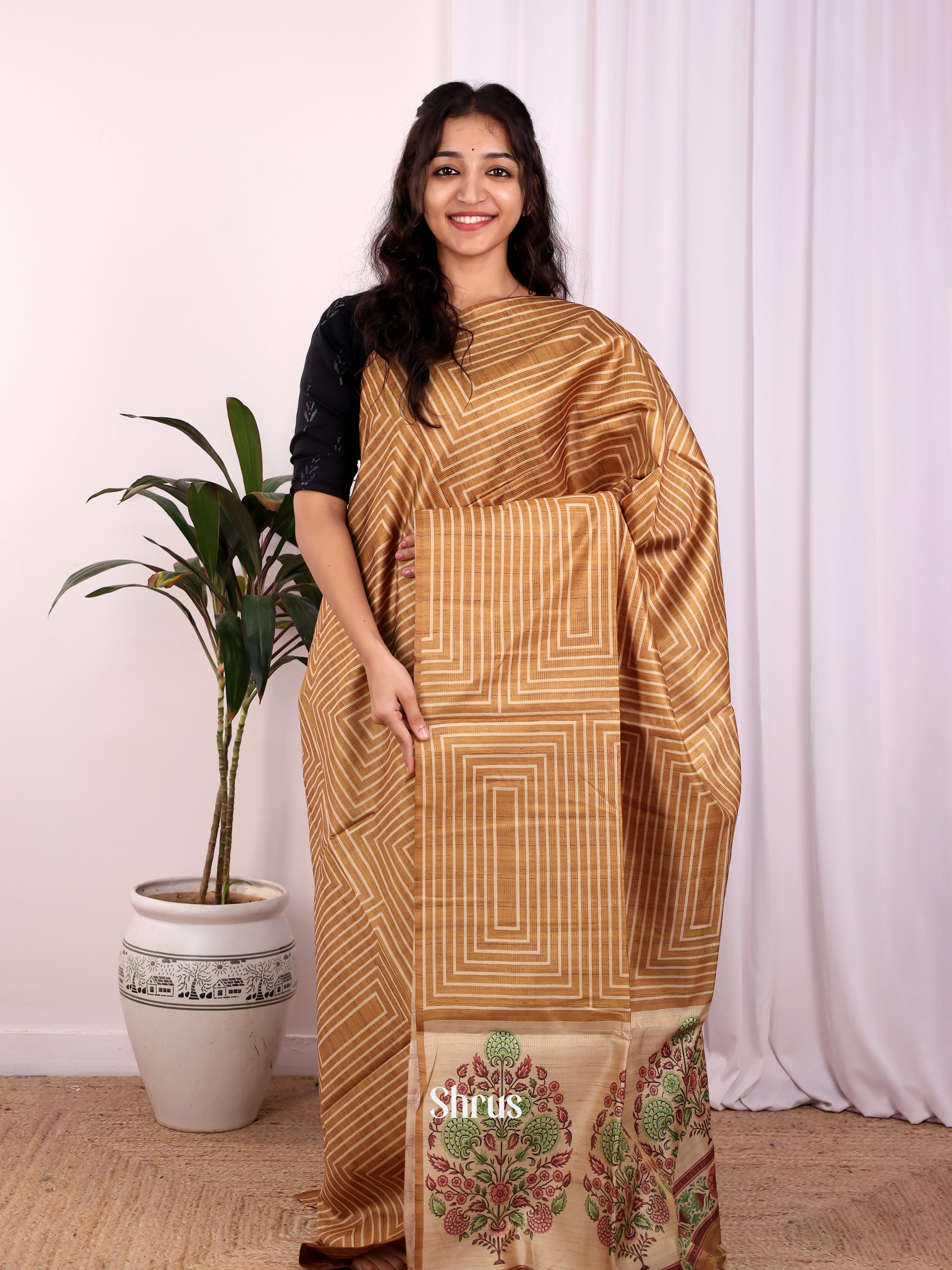 Lite Brown & Beige - Champa semitussar Saree - Shop on Shrus.com