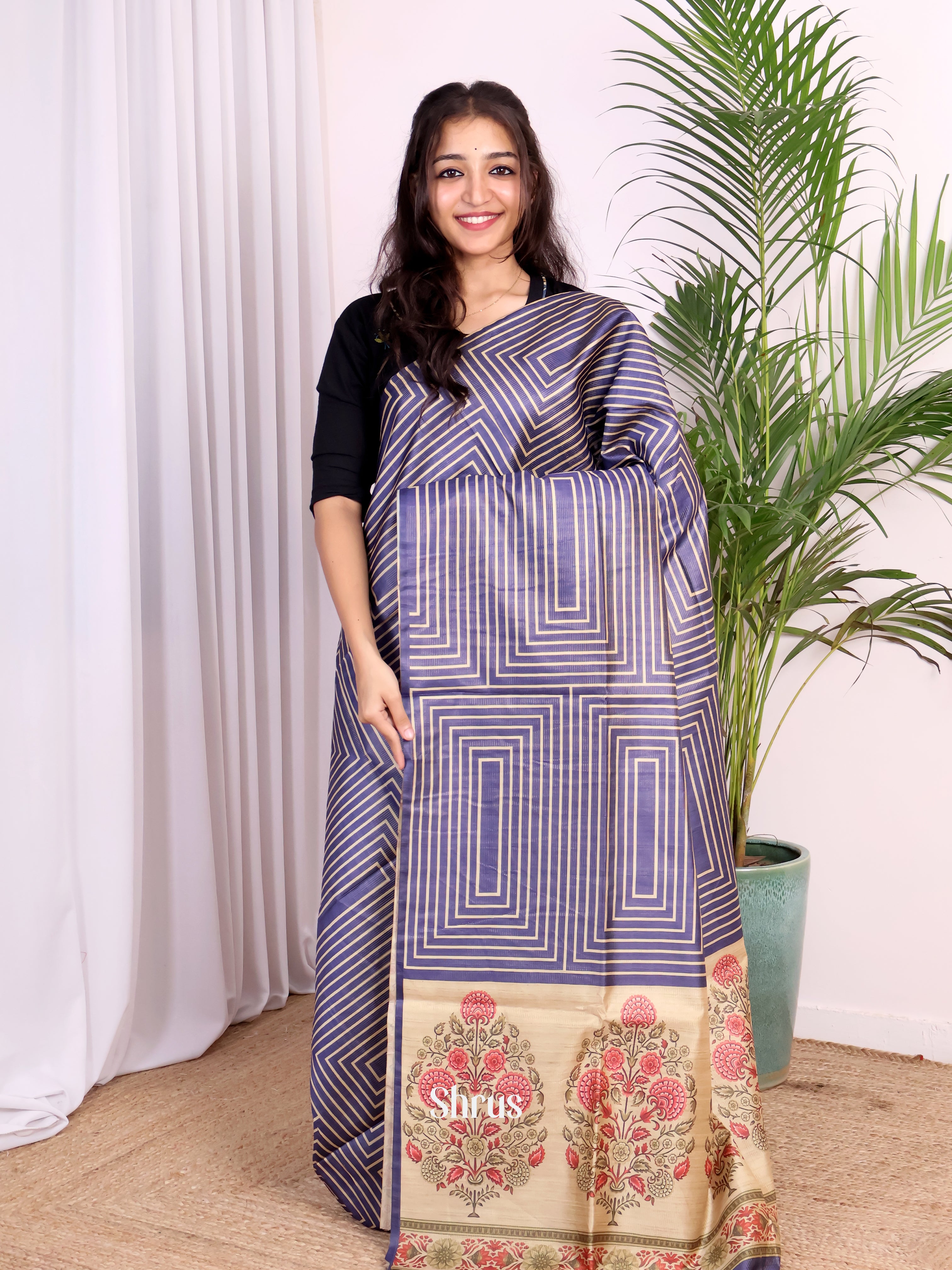 Blue & Beige - Champa semitussar Saree - Shop on Shrus.com
