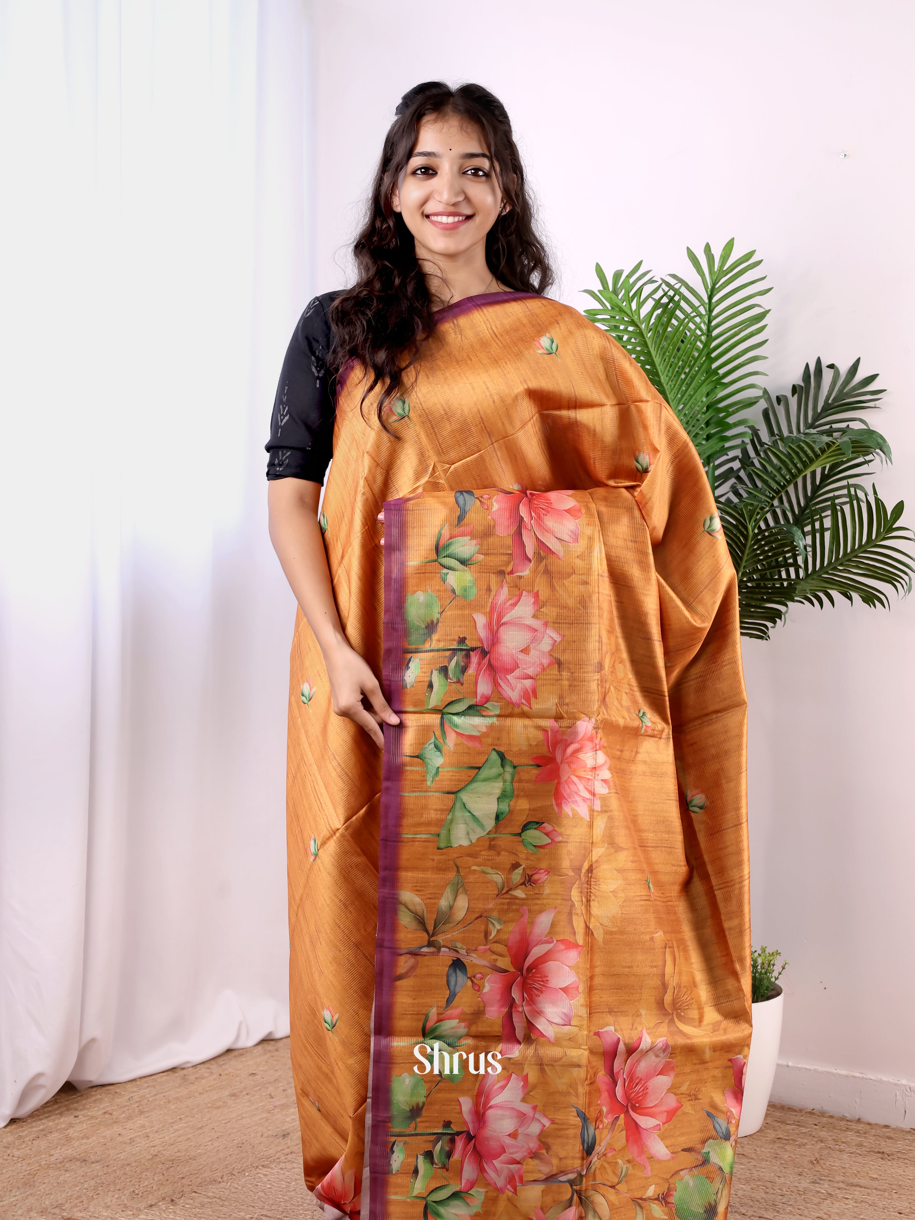 Mustard & Brown - Champa semitussar Saree - Shop on Shrus.com
