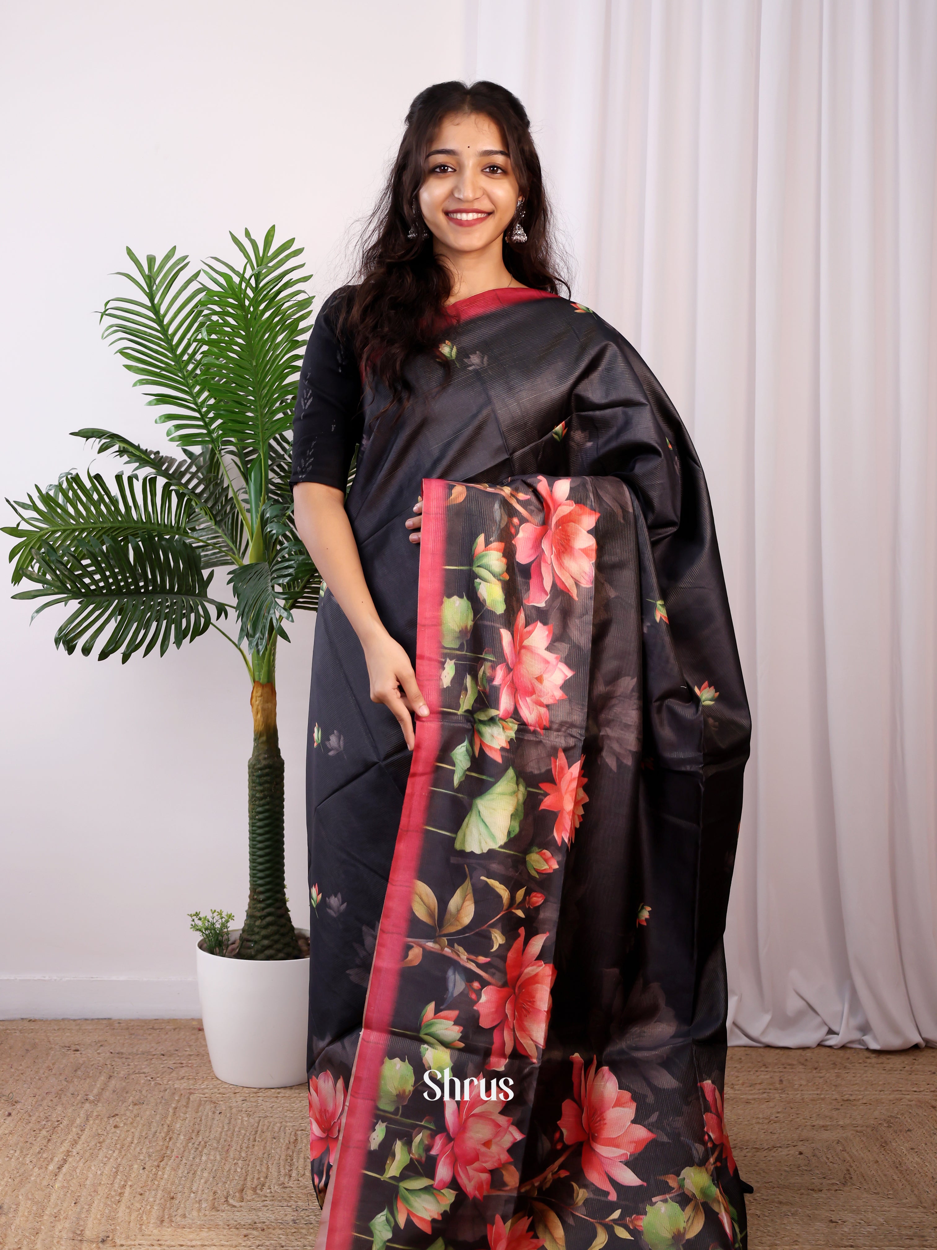 Black & Red- Champa semitussar Saree - Shop on Shrus.com