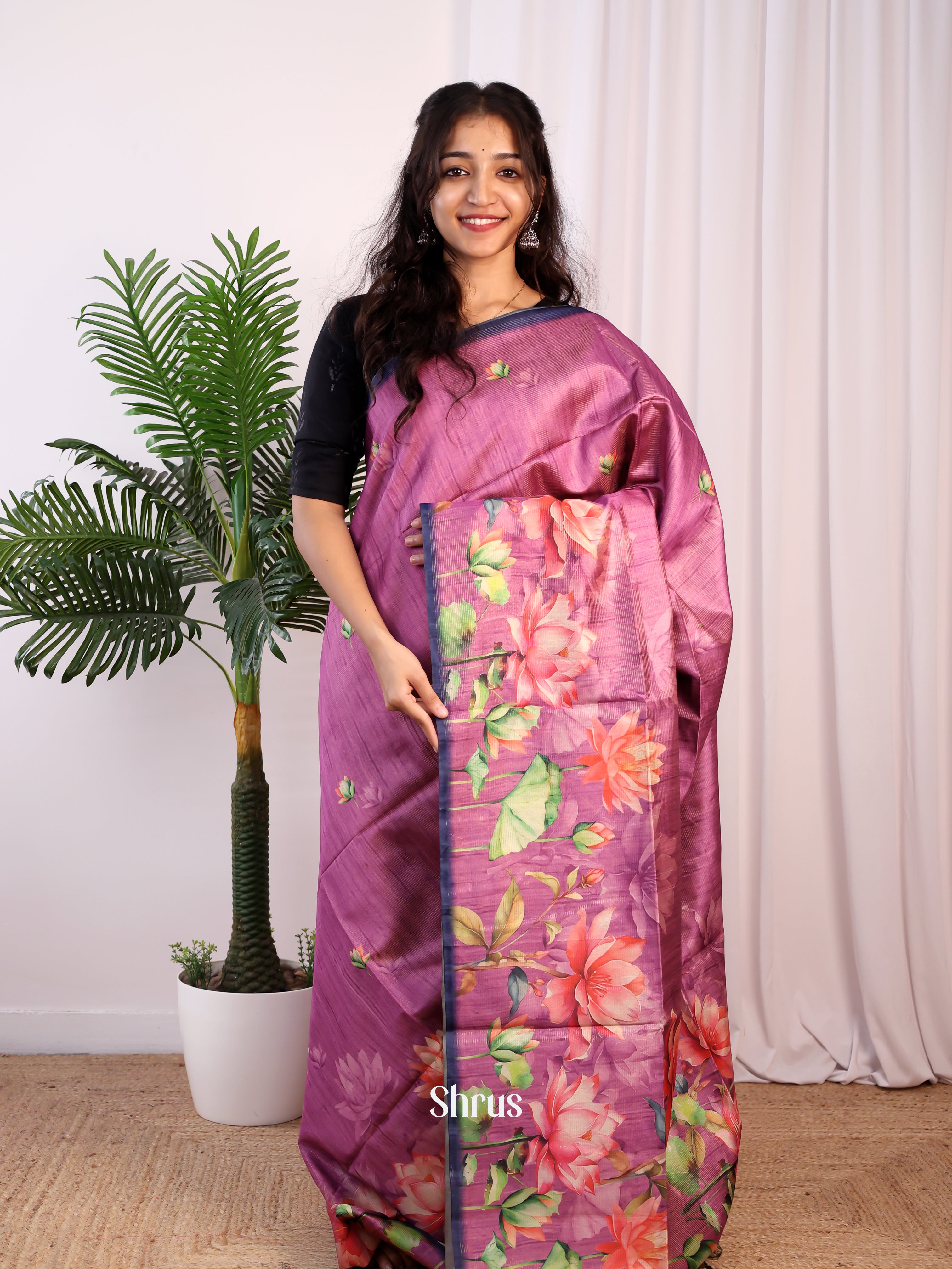Purple & Blue - Champa semitussar Saree - Shop on Shrus.com
